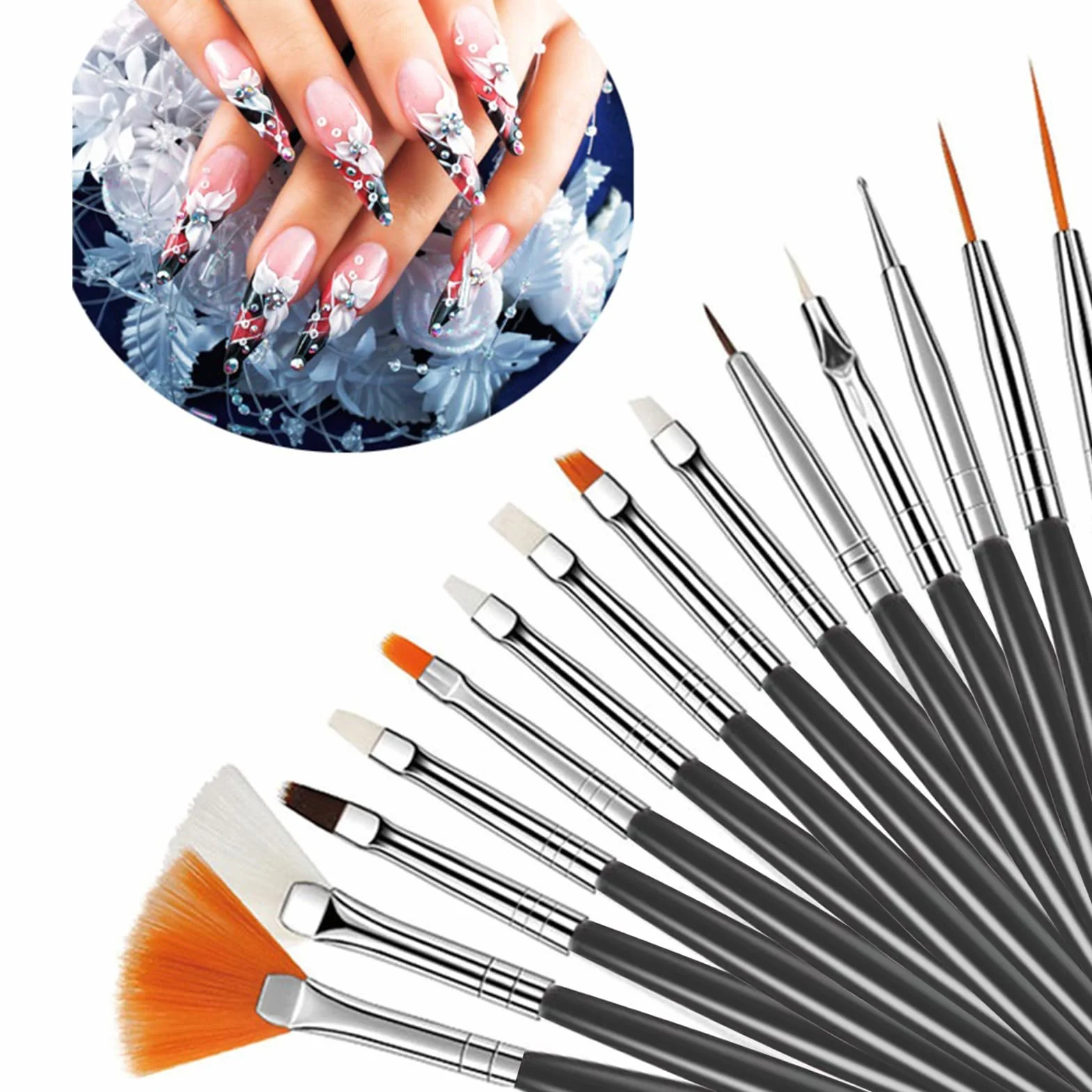 Lot de Pinceau Nail Art 15 pièces, Pinceaux à Ongles, Stylo Dessin, Noir + Violet