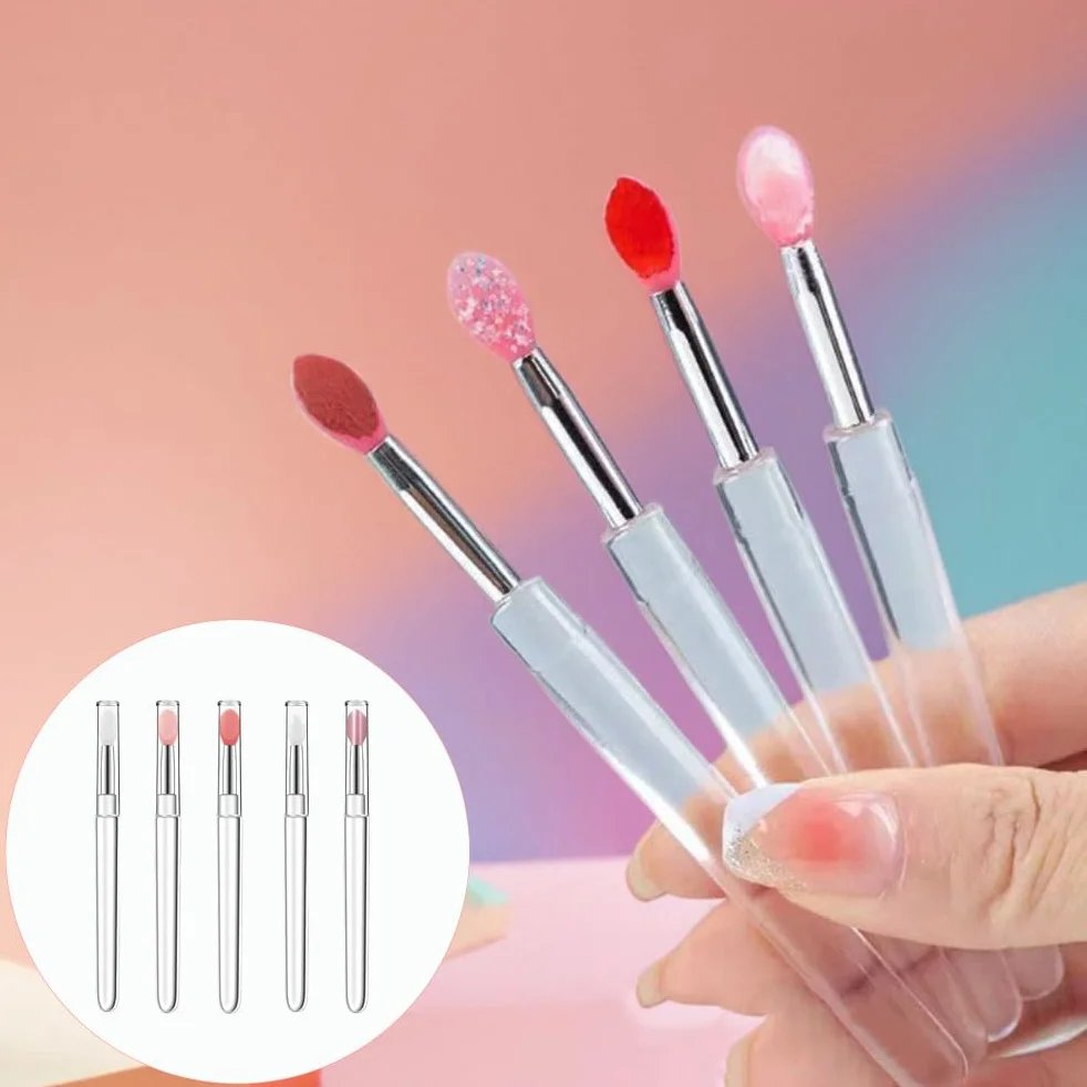 Pinceaux à lèvres en silicone ensemble 5 pièces avec couvercles exfoliants cosmétiques