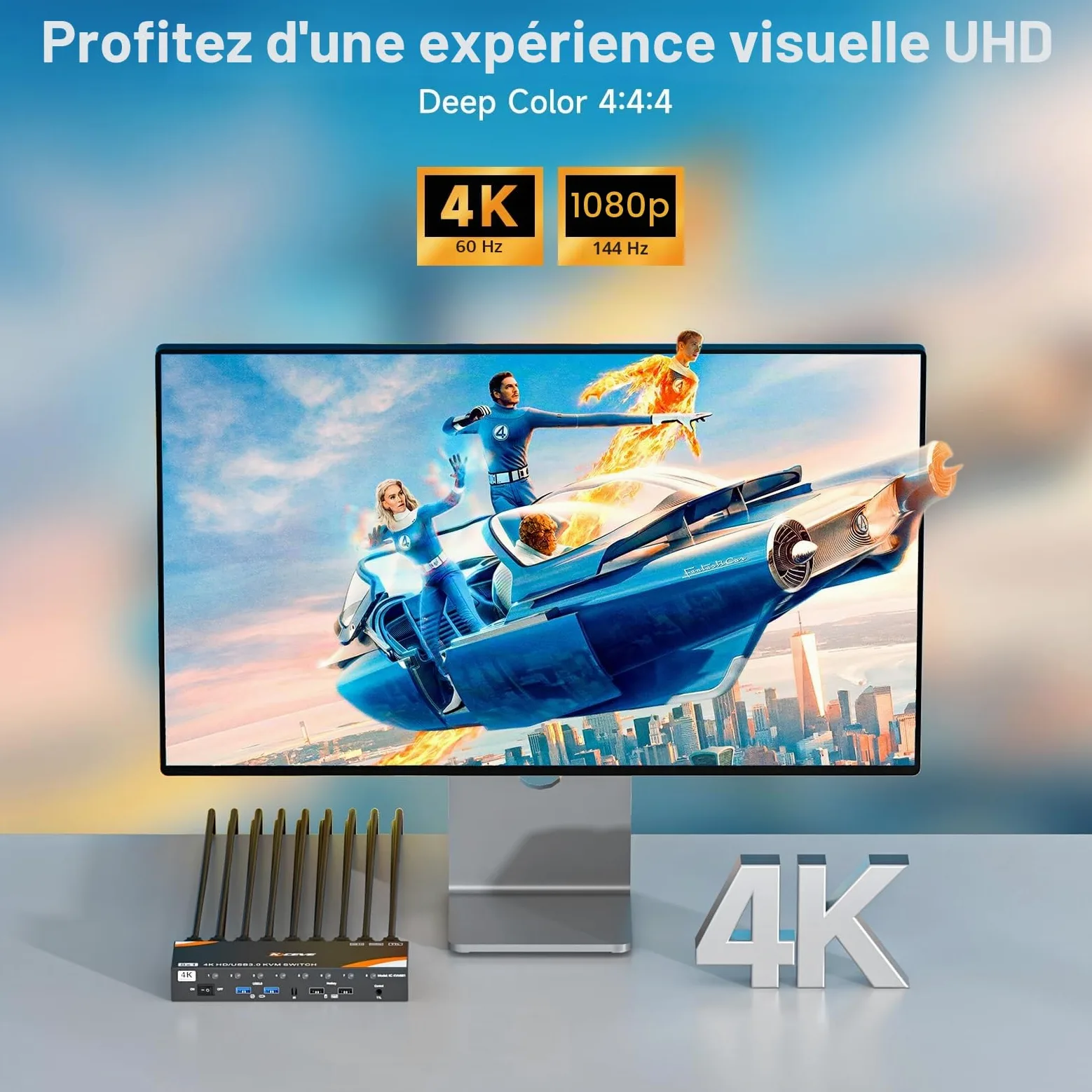 Commutateur KVM HDMI 8 ordinateurs et 1 moniteur, commutateur KVM USB 3.0 avec prise en charge 4K @ 60 Hz pour 8 PC avec clavier et souris communs, compatible avec Windows/Linux/Mac, etc