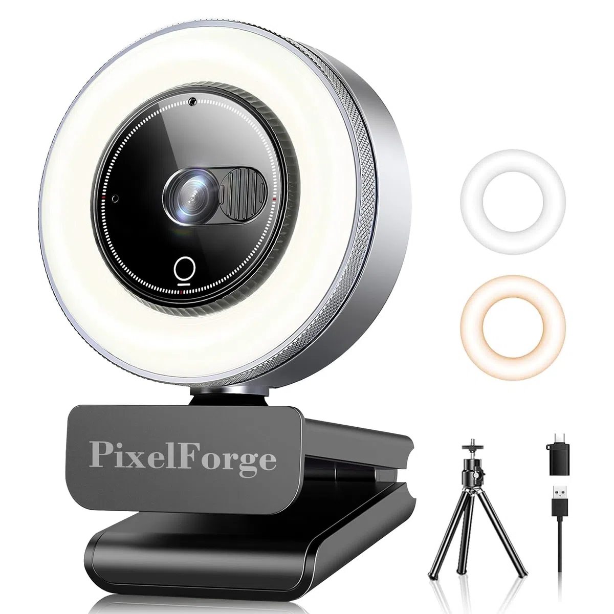 Webcam 4K pour PC avec microphone, lumière et protection de la vie privée, caméra Web pour ordinateur de bureau/ordinateur portable/moniteur/Mac, capteur Sony 4K UHD, mise au point automatique PDAF