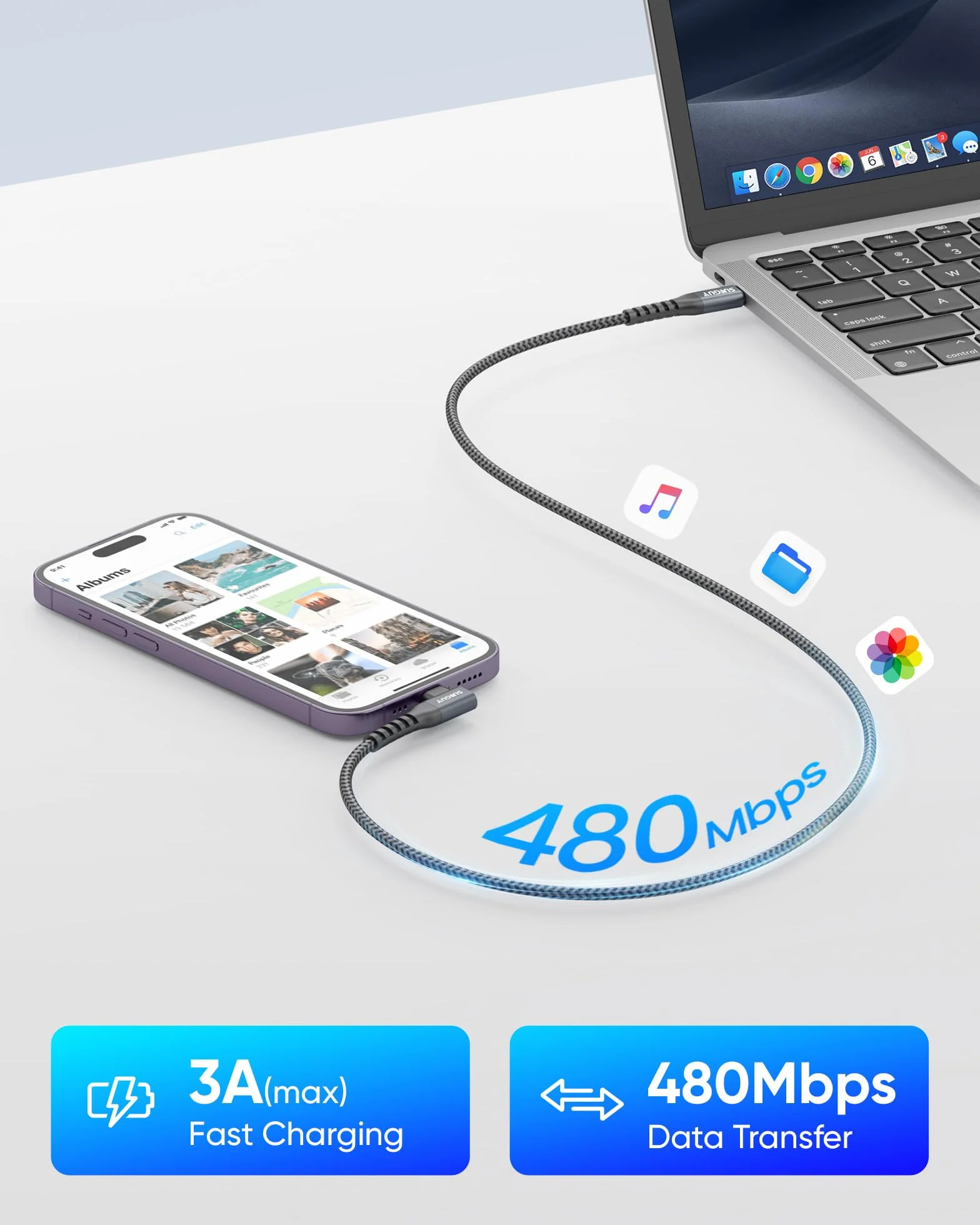 SUNGUY Cable USB C vers Lightning Tressé Chargeur Rapide 0.15M 2 pièces Compatible iPhone 14/13/12/11 Pro Max Mini X XS XR Plus SE