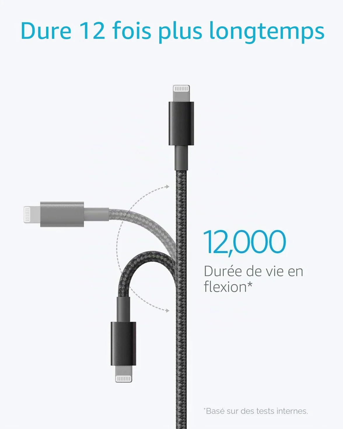 Anker Cable USB-A vers Lightning Nylon MFi 1 m pour iPhone iPad
