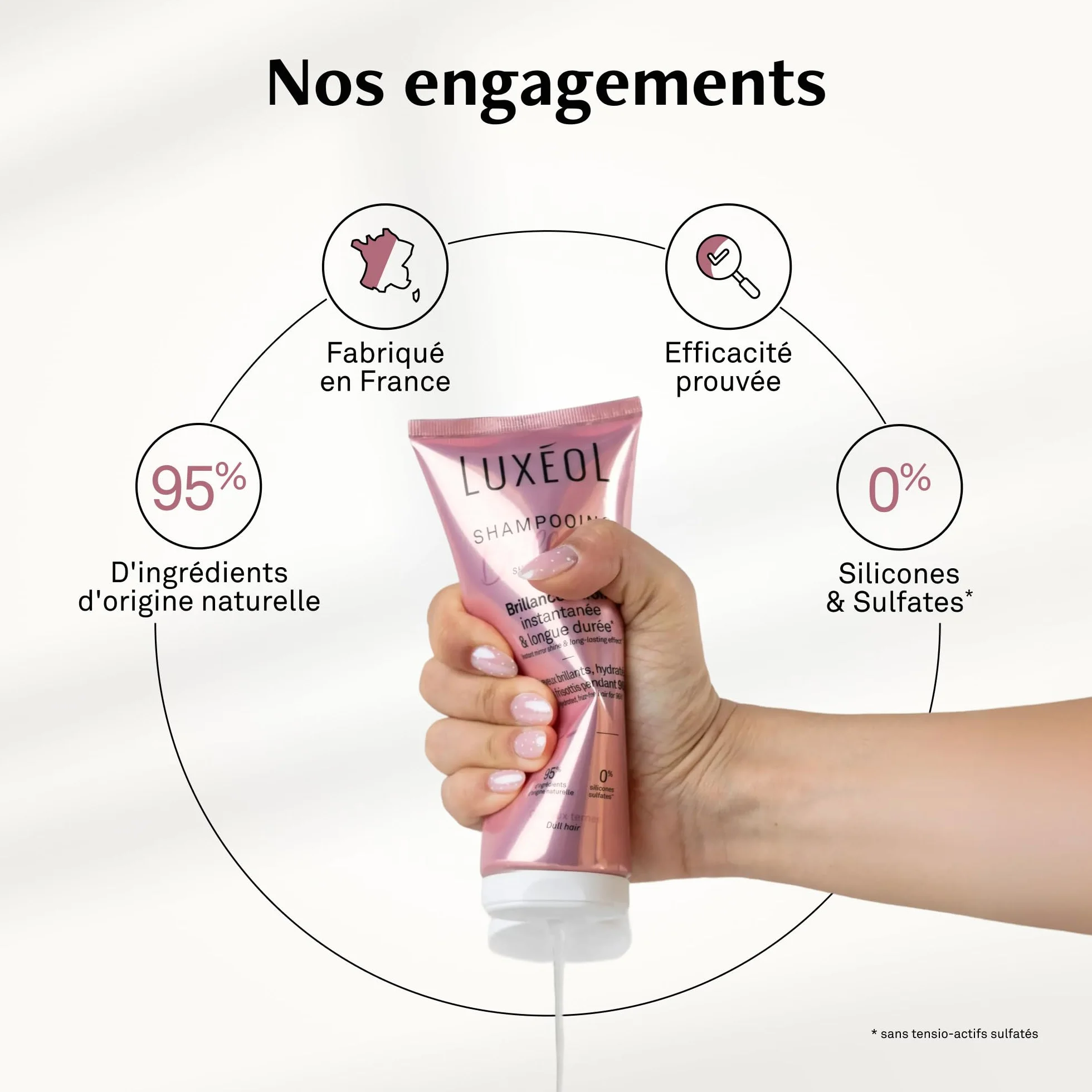 LUXEOL Shampooing Brillance 200 ml Cheveux brillants hydratés sans frisottis 96h 95% Ingrédients d'Origine Naturelle Fabriqué en France