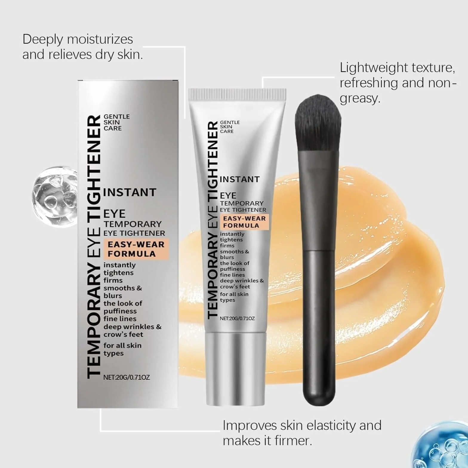 Crème Contour des Yeux Raffermissant Temporaire Poches Rides Lissage Instantané Pinceau Applicateur