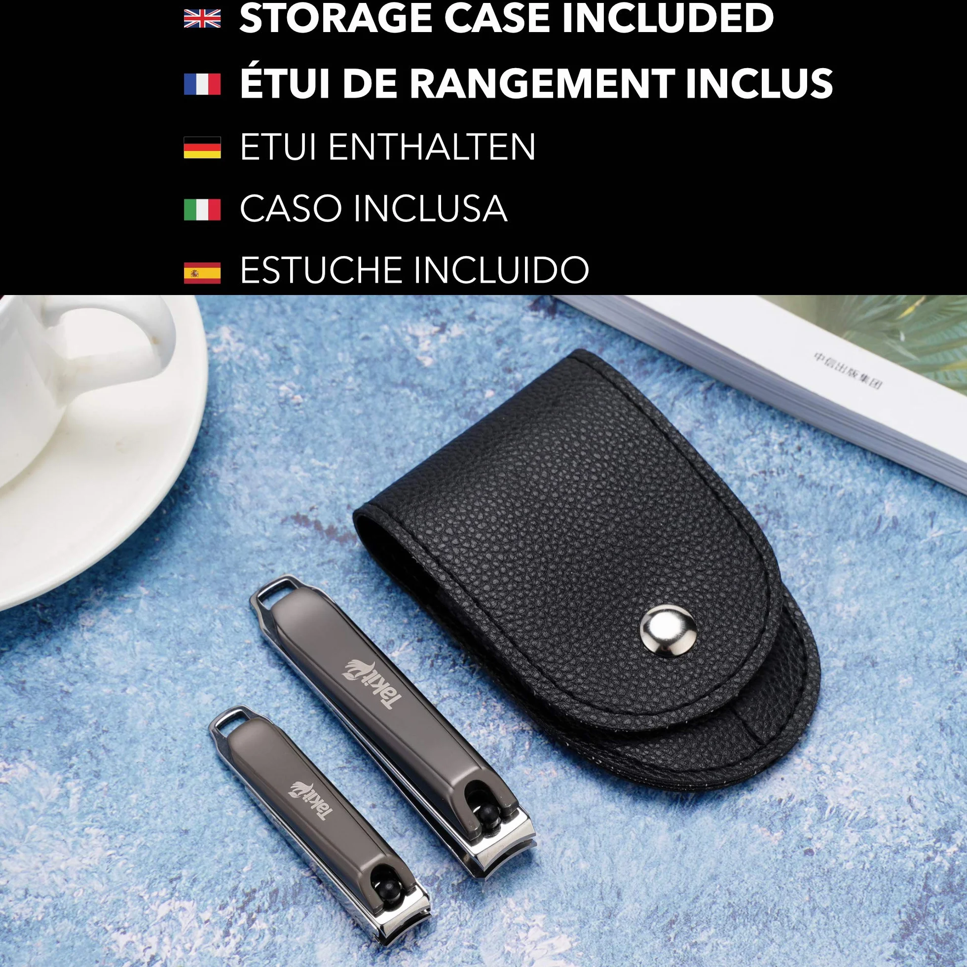 Coupe Ongle Acier Inoxydable Kit 2 Coupe-ongles Petit Grand Lime Intégrée Étui Rangement
