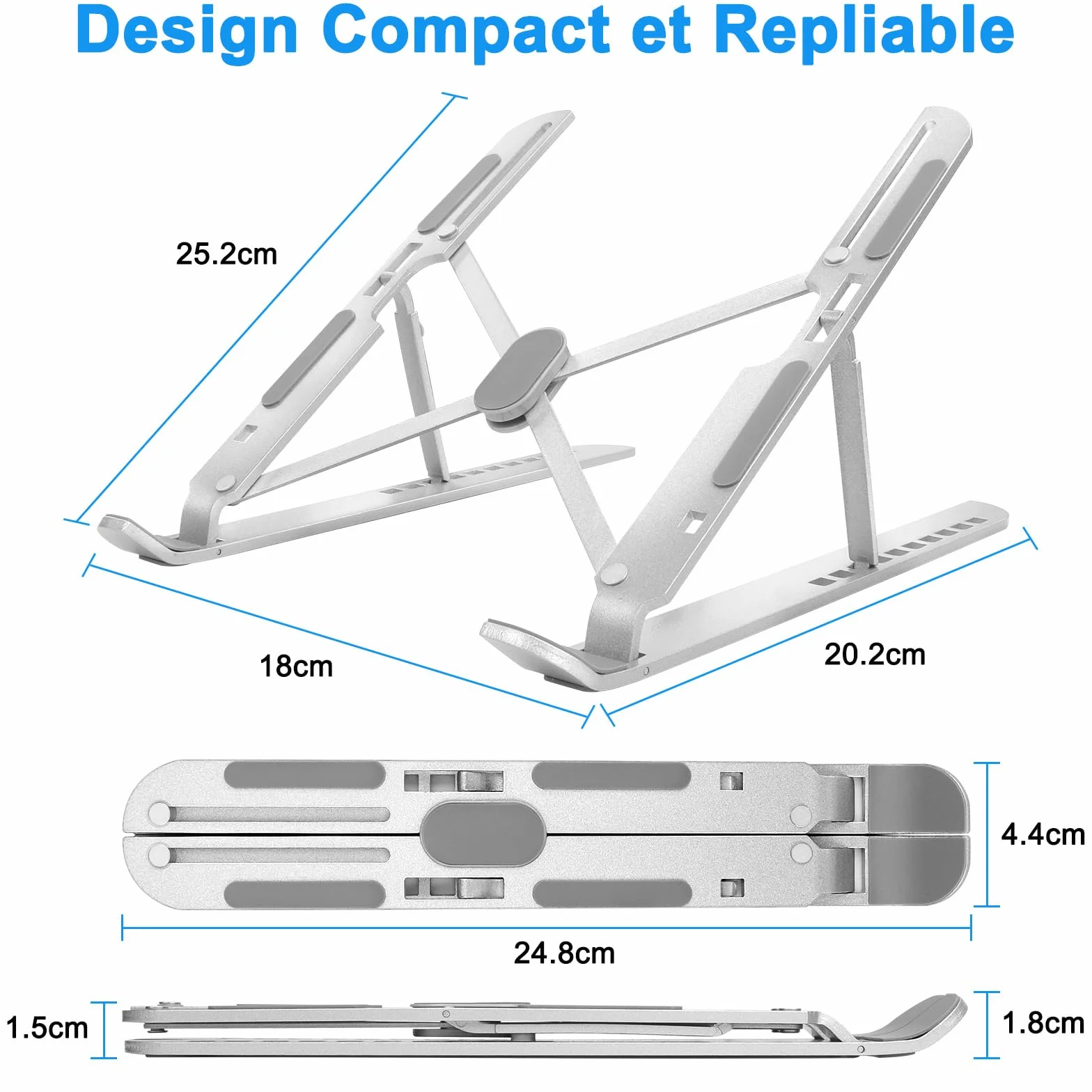 Support Ordinateur Portable 10 Niveaux Réglables, Rehausseur Pliable pour Bureau, Laptop Stand Silicone Antidérapant PC