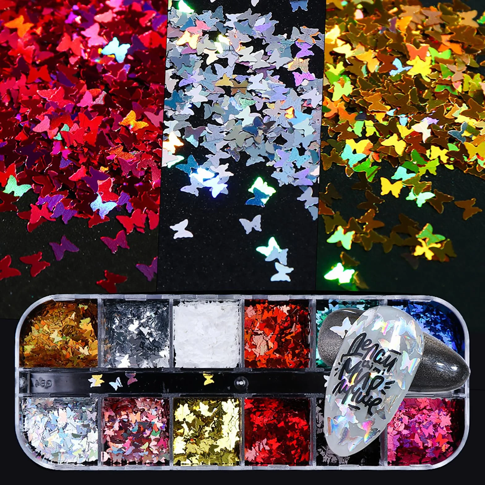 Paillettes 12 Couleurs Holographiques Glitter Nail Art 3D Papillon