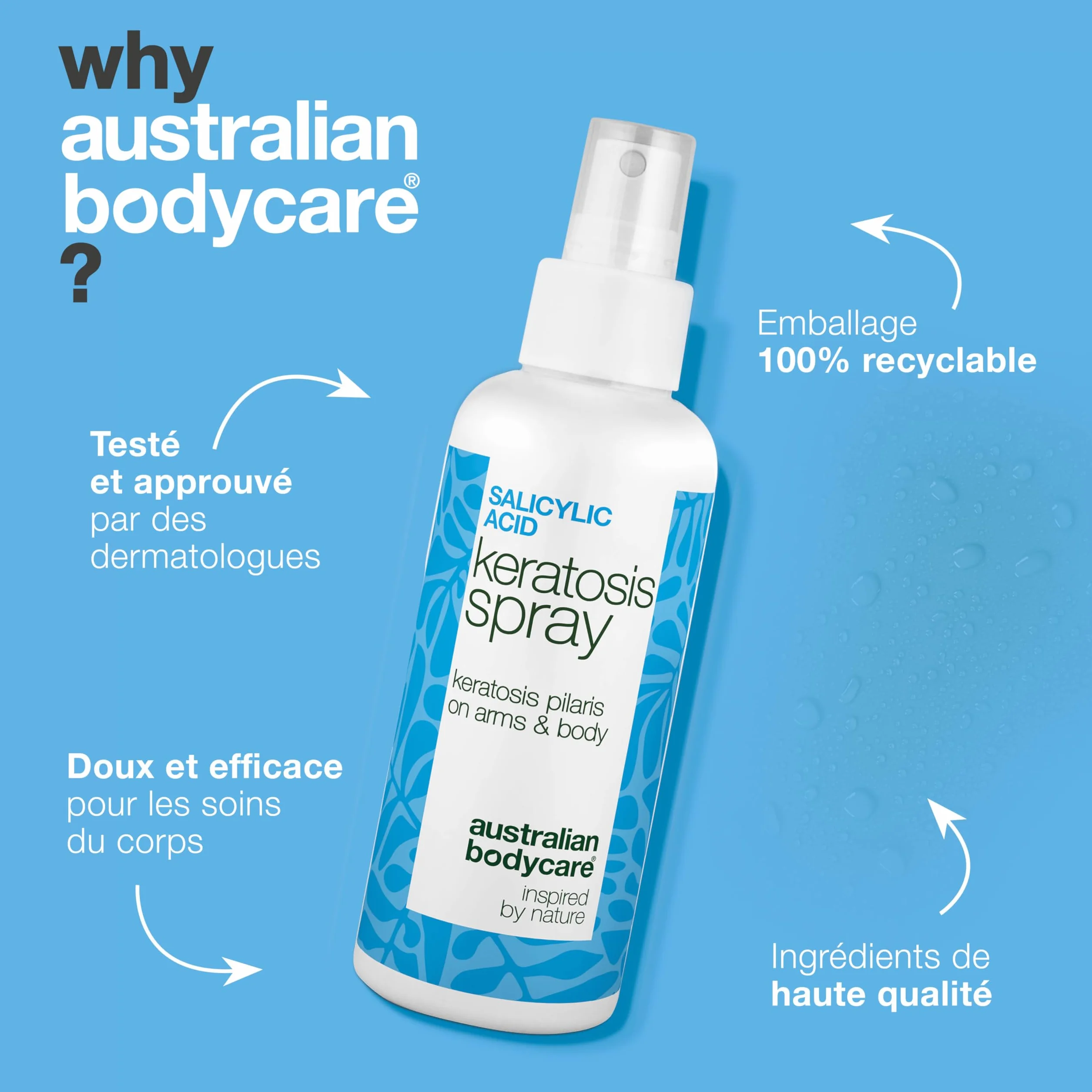 Spray kératose pilaire acide salicylique acide glycolique glycérine panthénol