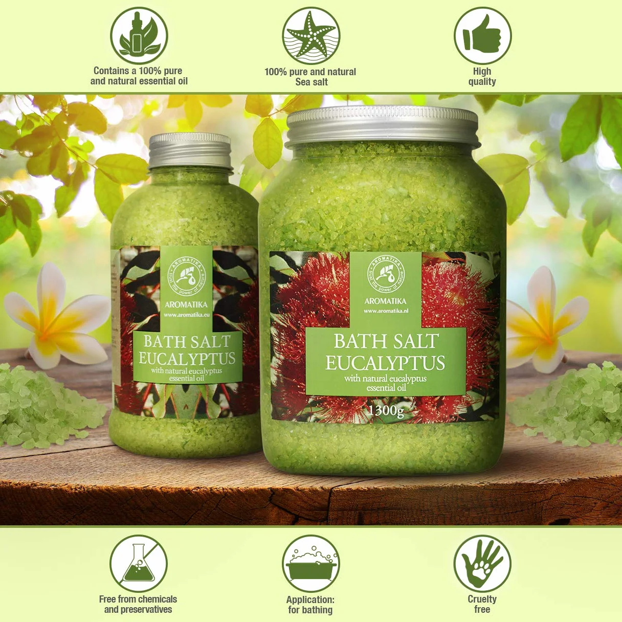 Sel de Mer Eucalyptus 1300g - Sels de Bain à l'Eucalyptus - Détente - Soins du Corps