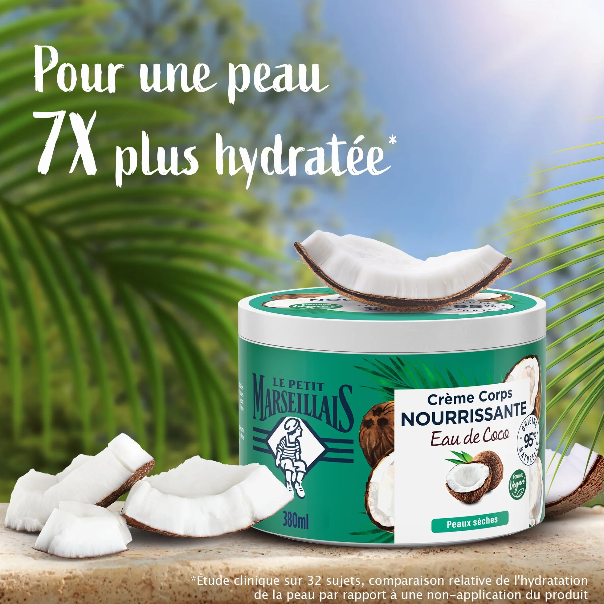 Le Petit Marseillais Crème Corps Nourrissante Eau de Coco 380 ml Crème hydratante peaux sèches Vegan