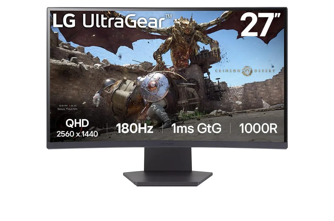LG Ultragear™ 27GS60QC-B.AEU Ecran PC Gaming 27" - Dalle VA résolution QHD (2560x1440), 1ms 180Hz, HDR 10, sRGB99% (CIE1931), AMD FreeSync, inclinable, réglable en Hauteur