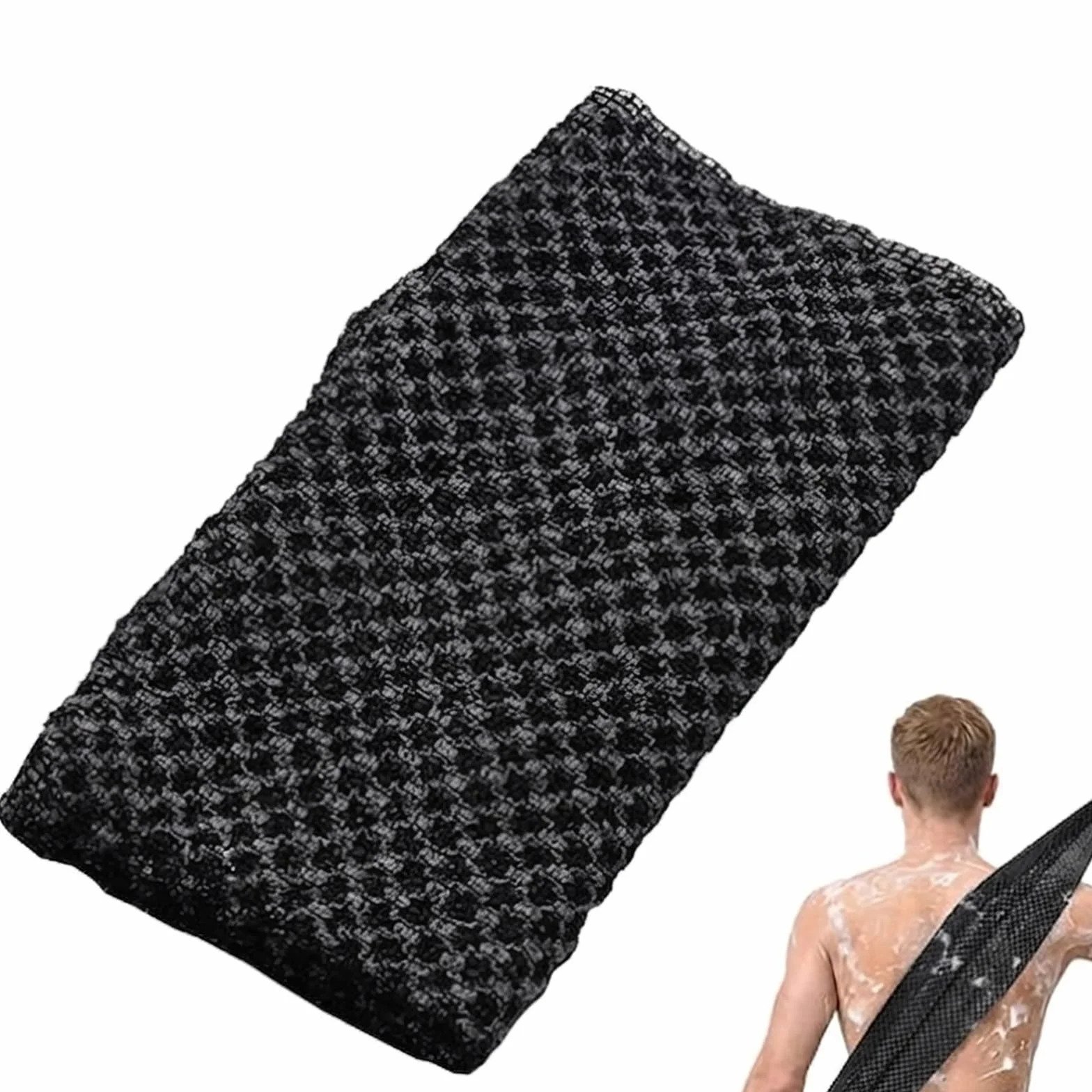 Serviette de Douche Exfoliante Ecovia Fibres de Bambou Charbon Actif Exfoliation Douce Séchage Rapide Noir
