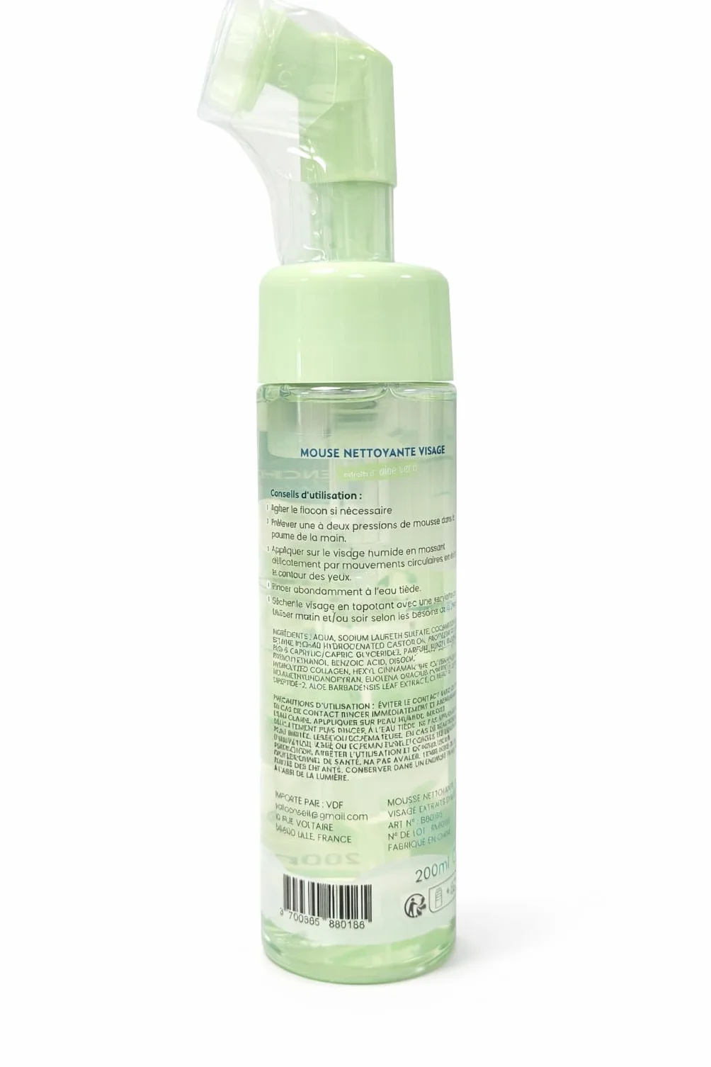 Mousse Nettoyante Visage Aloe Vera 200ml Brosse Intégrée Nettoie Démaquille Purifie