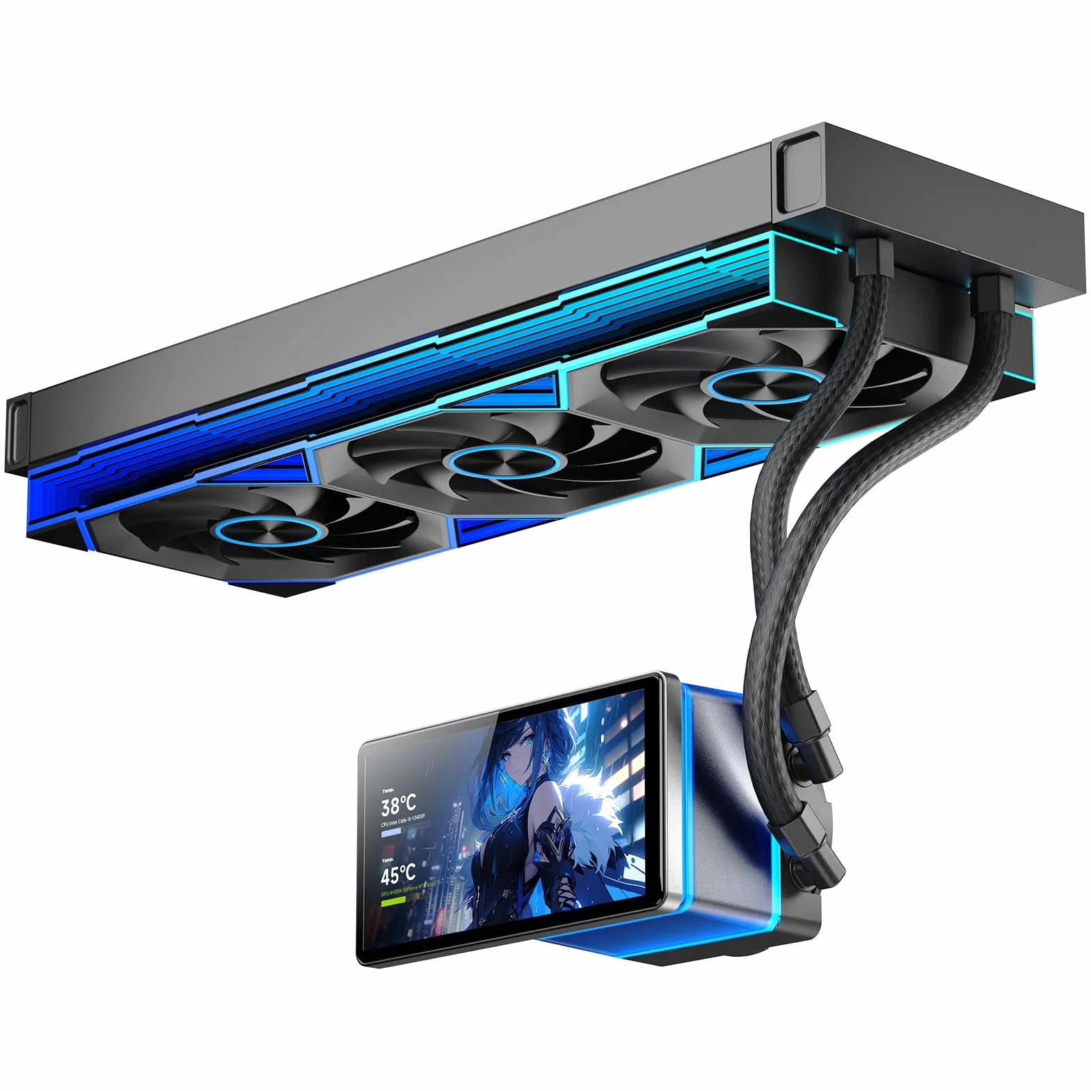 TZMRIT PF360 Aio Water Cooling 360 mm 5.5 Inch LCD Screen Display All-in-One ARGB Infinity Mirror 2000 RPM PWM Fan for AM4/AM5 Intel LGA1851/1700 Black