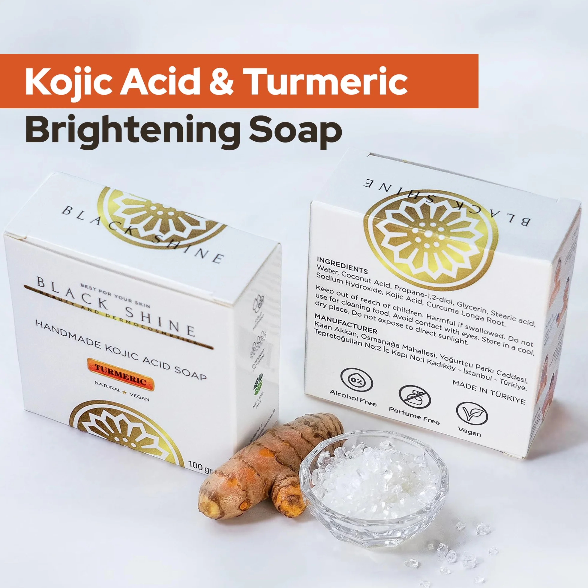 Savon Solide au Curcuma & Acide Kojique Lot de 2 x 100 g Nettoyant Visage Éclaircissant Peau Anti Acne