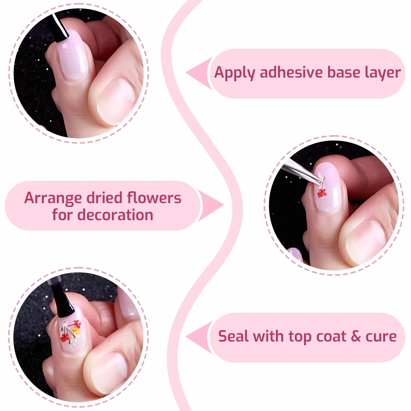 3 Pièces Fleurs Séchées Nail Art Autocollants 3D Résine UV DIY Manucure Ongles