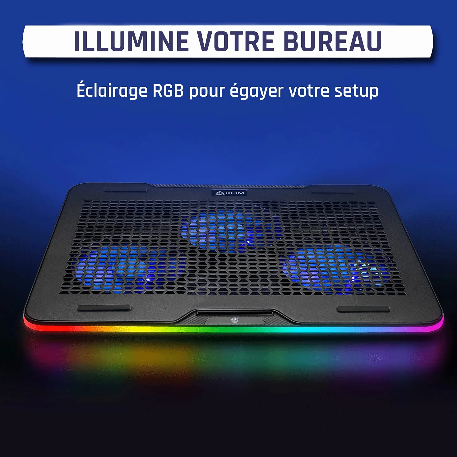 KLIM Aurora Refroidisseur PC Portable 11"-17" RGB Ventilateur USB Support Gaming pour Mac PS4
