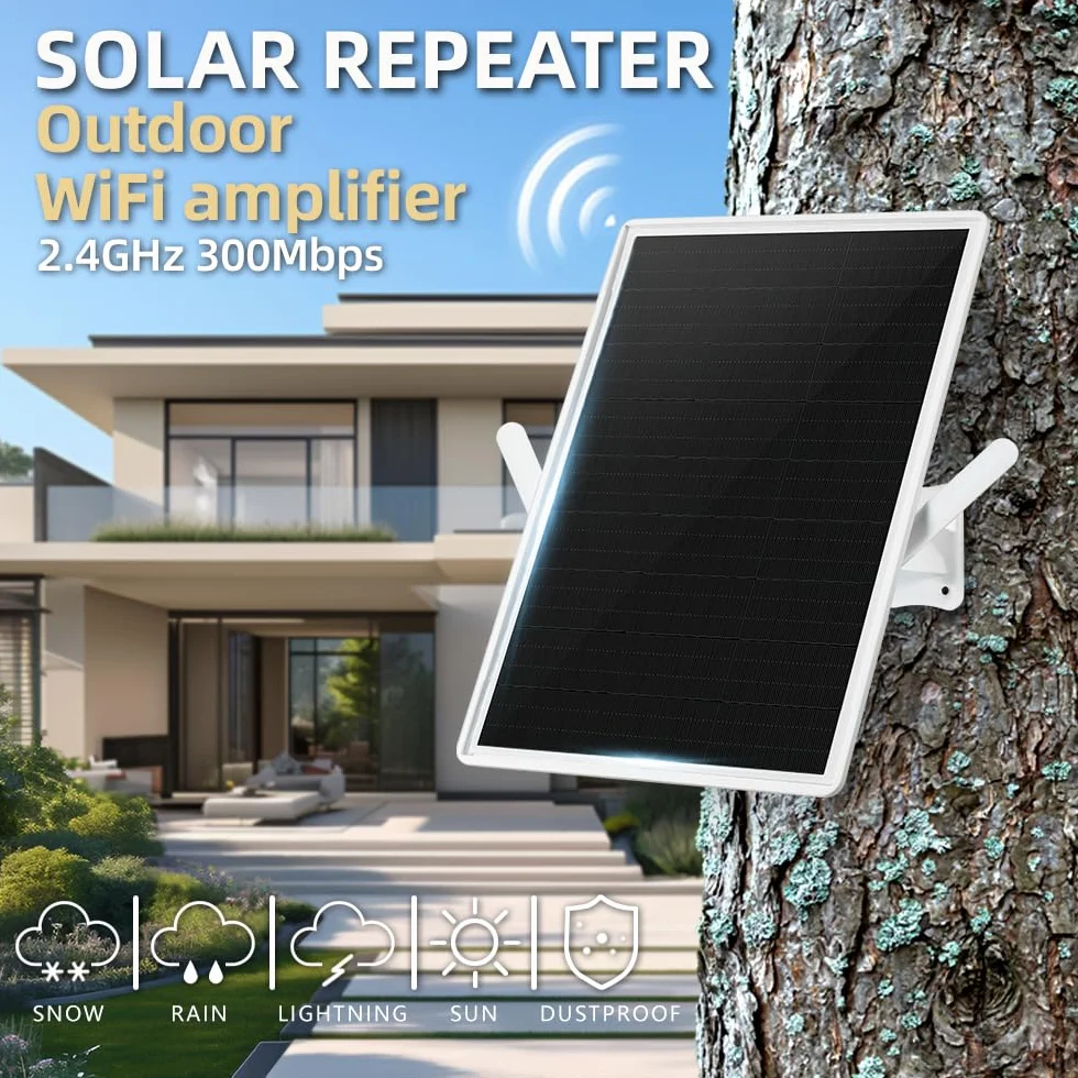 Repeteur WiFi Solaire Batterie Exterieur sans Fil, Puissant Amplificateur WiFi Couvre100-mètres, Outdoor répéteur WiFi Extender 2.4Ghz 300Mbps, Idéal pour Les Grands Espaces éloignés