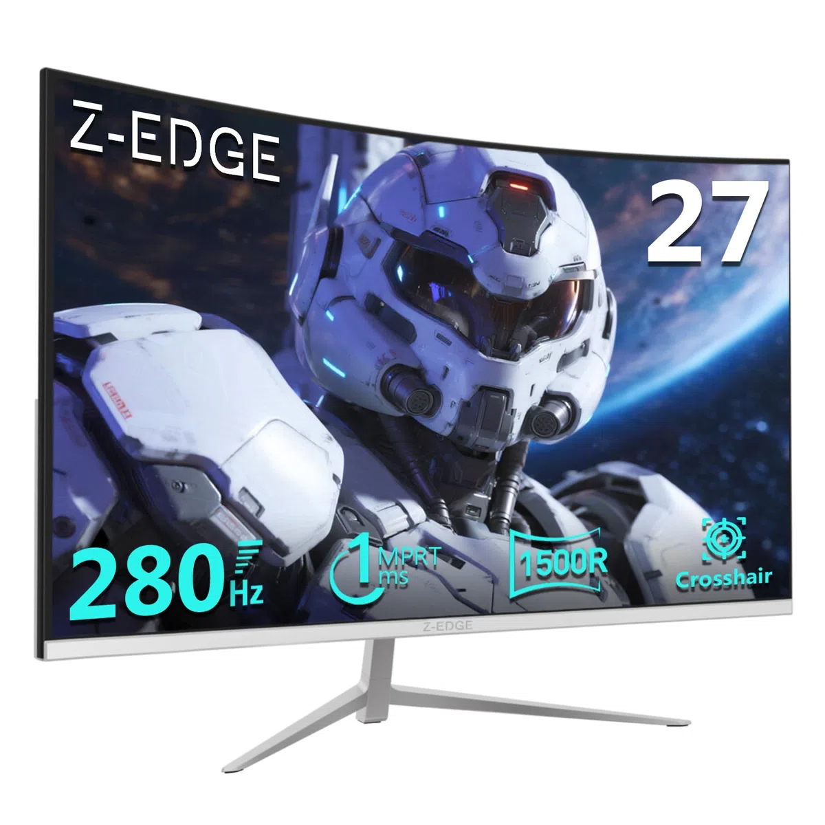 Z-Edge Ecran Pc Gamer Incurvé Blanc 27'' 280 Hz (DP), 240 Hz (HDMI), 1ms, FHD, FreeSync, Moniteur Gaming White 16:9, Inclinaison Réglable, 1500R, 2×HDMI2.0 & 2×DP1.2, 178° Angle Vue(HDMI Câble Inclus)