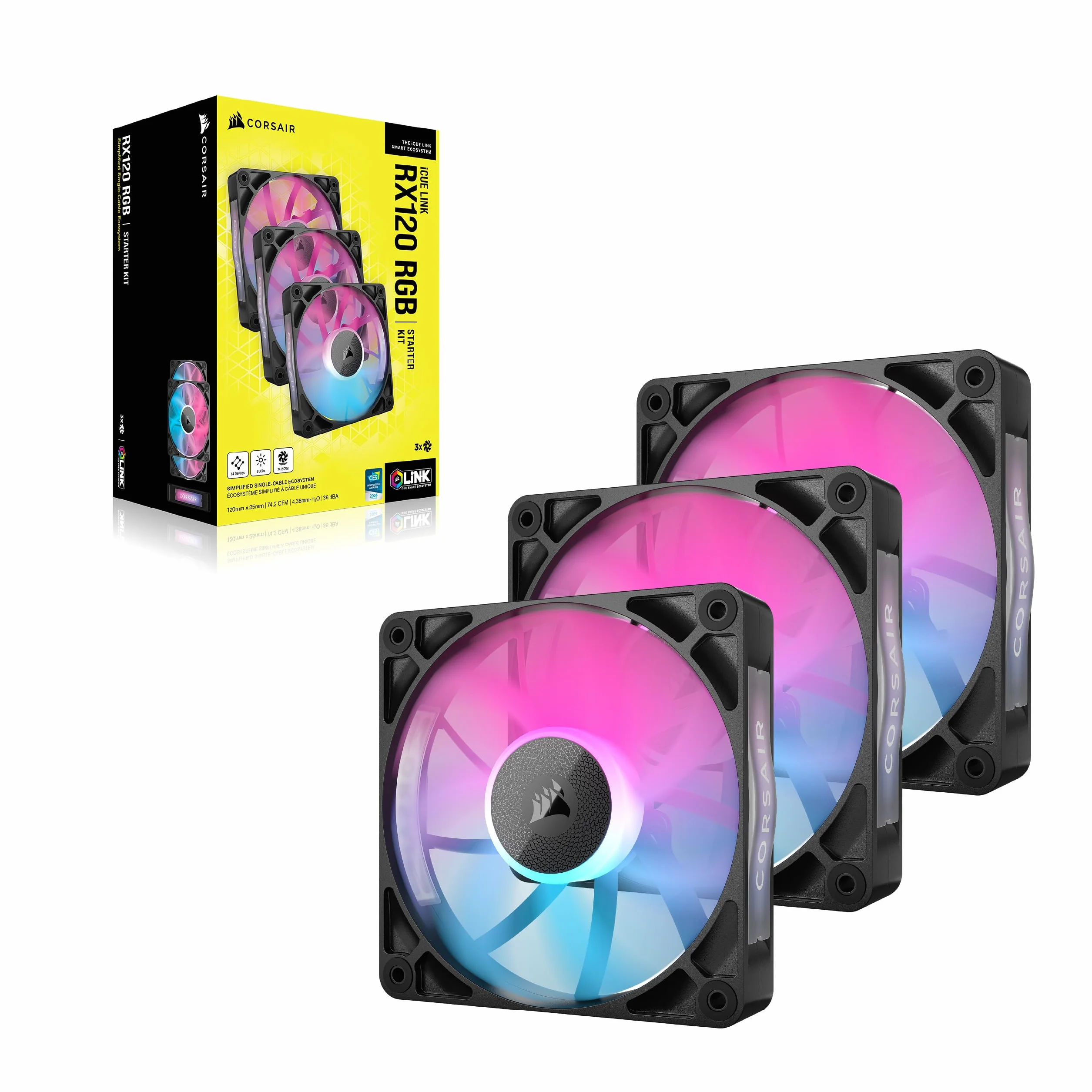 CORSAIR iCUE LINK RX120 RGB 120mm Ventilateurs PWM Triple Pack Noir