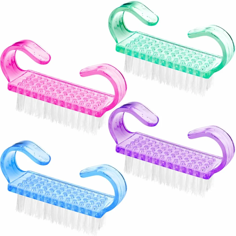 Lot de 4 Brosse à Ongles avec Poignée en Plastique, Outil de Nettoyage Nail Art, Brosse Exfoliante pour Ongles et Orteils
