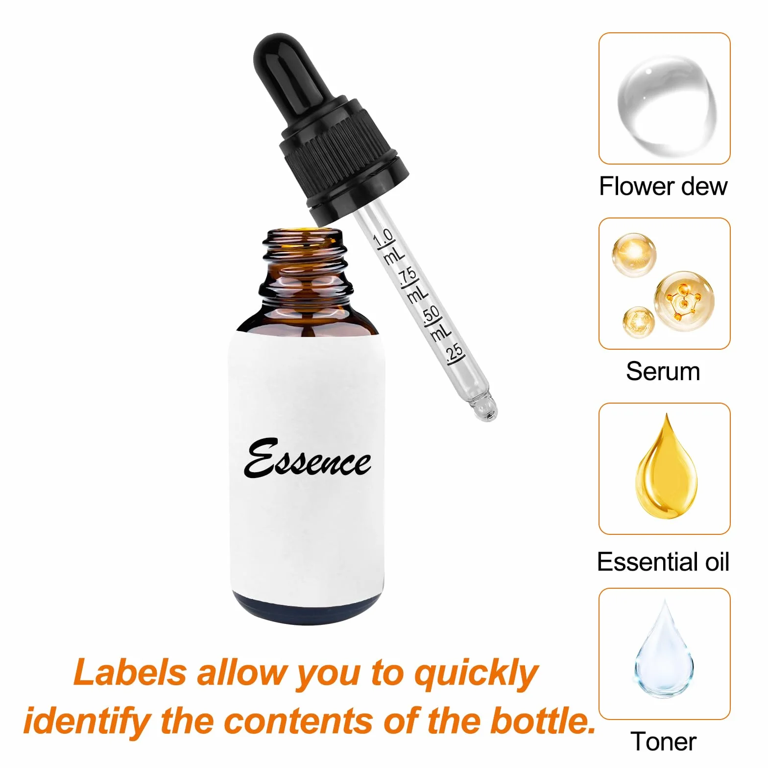 Brevanza 6 flacons pipettes 30ml verre ambré rechargeables Huile Essentielle Aromathérapie Massage Cosmétique Voyage