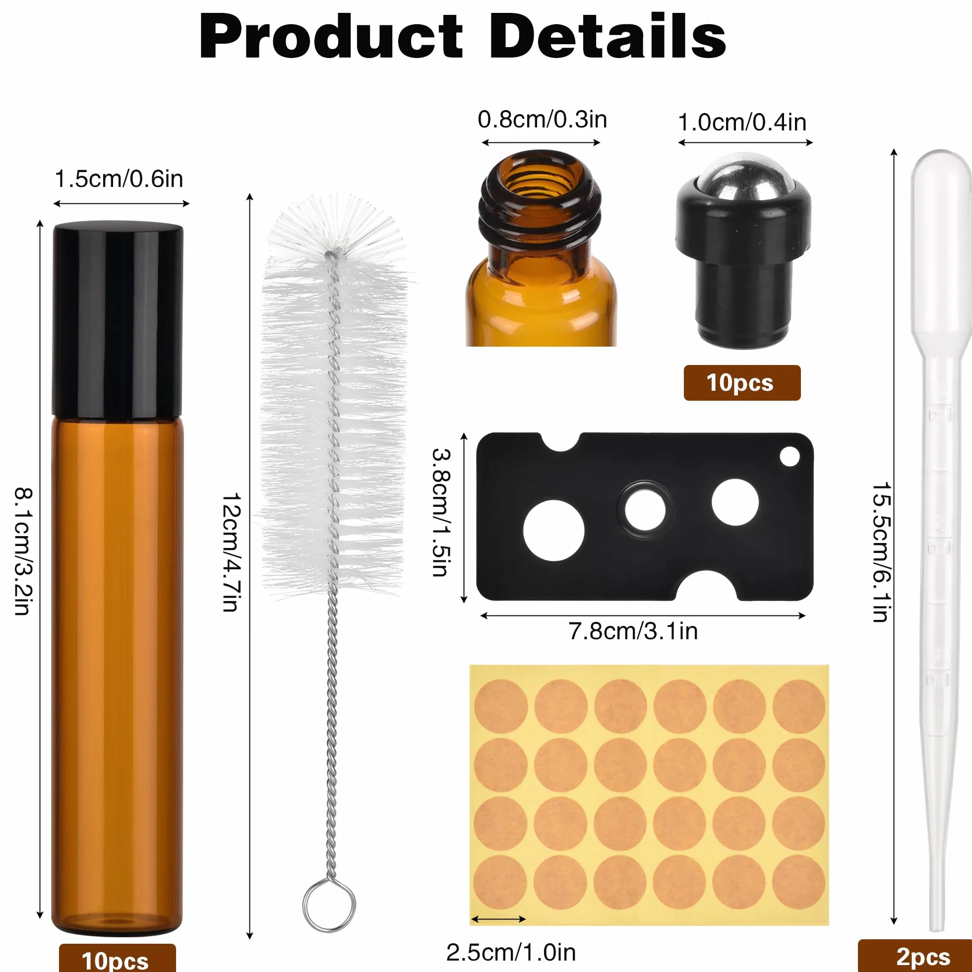 Flacon Roll on Huiles Essentielles 10 ml Marron Bouteilles à Rouleaux Bille en Acier Inoxydable pour Aromathérapie