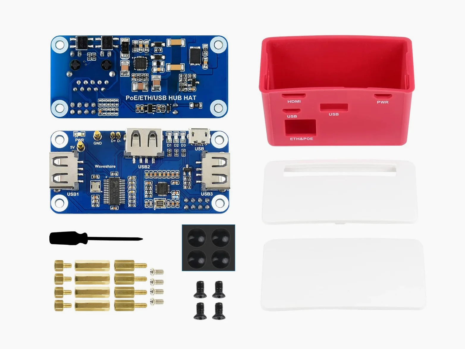 Waveshare PoE Ethernet/USB HUB Box for Raspberry Pi Zero Series 3X USB 2.0 Ports 802.3af-Compliant Compatible with Zero Series Boards
