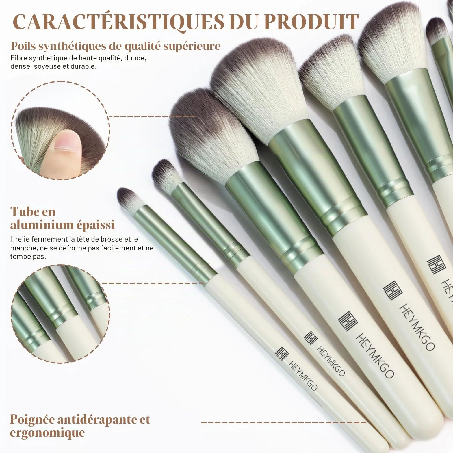 HEYMKGO Pinceaux Maquillages 12pcs Kit Synthetic Bristles Foundation Powder Concealers Blush Blending Lip Eyeshadow Eyebrow Highlighter
