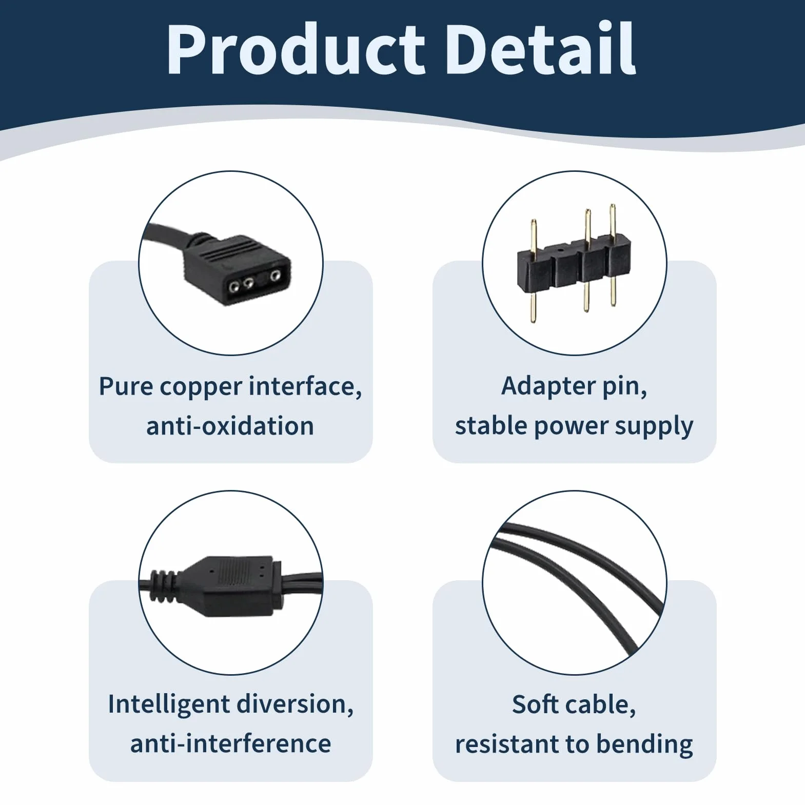 Câble Répartiteur ARGB 1 vers 2, Splitter ARGB 3 Broches 5V pour Ventilateurs PC