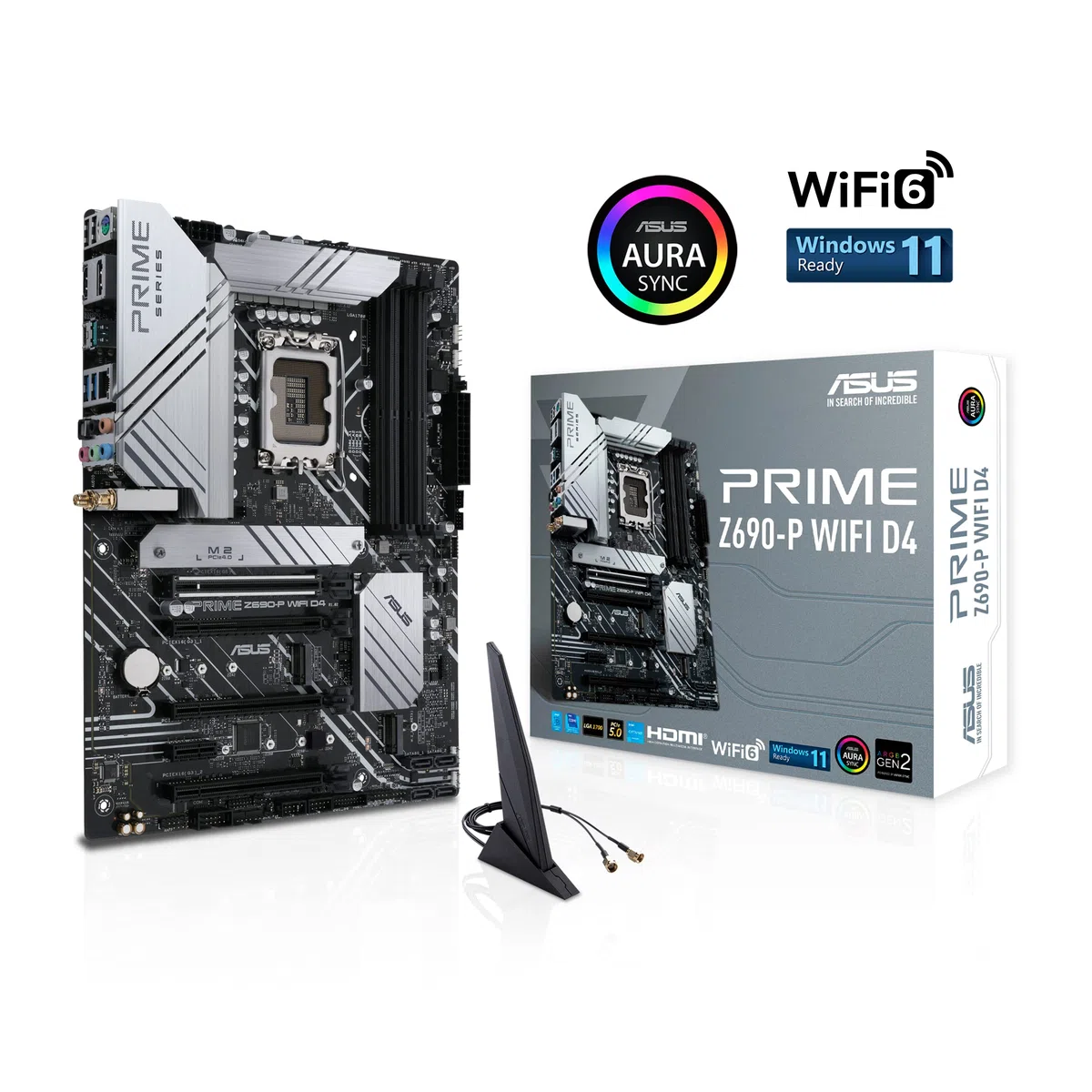 ASUS Prime Z690-P Carte mère WiFi D4 LGA1700 Intel 12e génération, ATX (PCIe 5.0, DDR4, 14+1, 3X M.2, WiFi 6, BT v5.2, 2.5 Gb, panneau frontal USB 3.2 Gen 1 USB Type-Thunderbolt 4, Arua Sync)