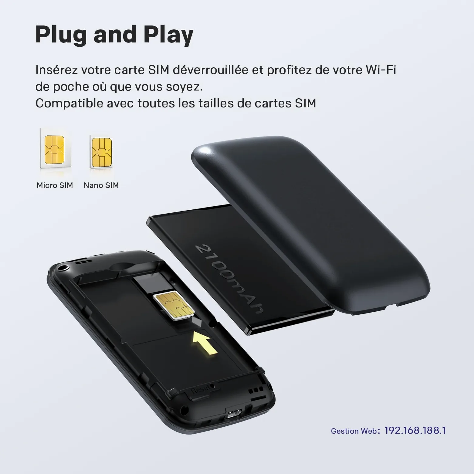 Strong 4G AIRSPOT 210 Routeur WiFi 4G Portable avec SIM, CAT4 150 Mbps | Hotspot WiFi de Poche pour Voyage et Télétravail, Connecte 10 Appareils, Batterie 2100 mAh, USB-C & Fonction Power Bank