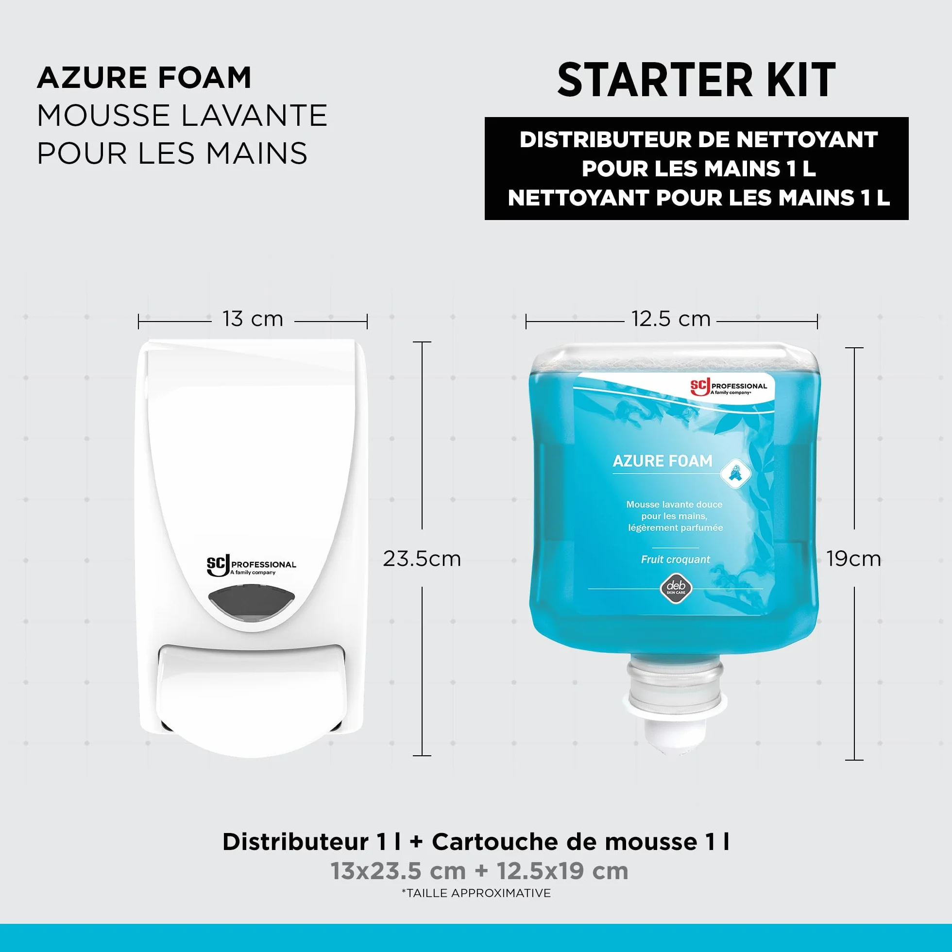 SC Johnson Professional Azure Foam Kit de Démarrage – Distributeur Mural de Savon pour Les Mains – Nettoyant moussant – 1 Distributeur + 1 Recharge (1 Litre)