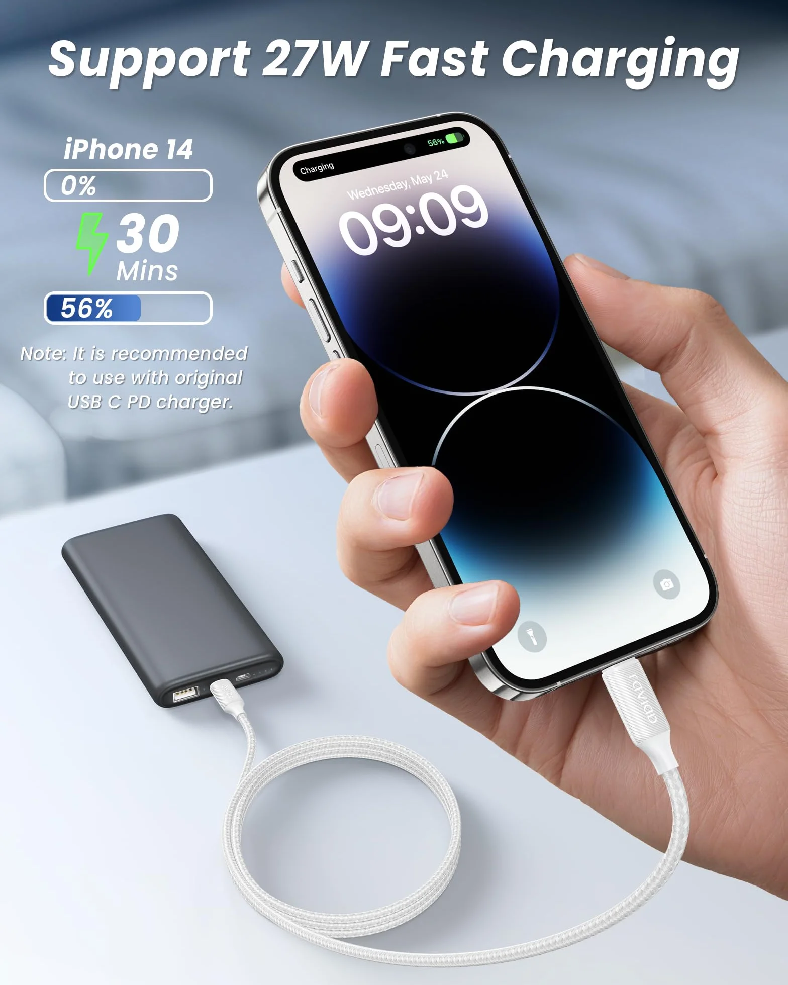 RAVIAD Câble USB C vers Lightning 2M MFi Chargeur Rapide Power Delivery pour iPhone 14 13 12 11 Pro Max Mini XR XS Max X 10 8 7 SE 2020 iPad Blanc