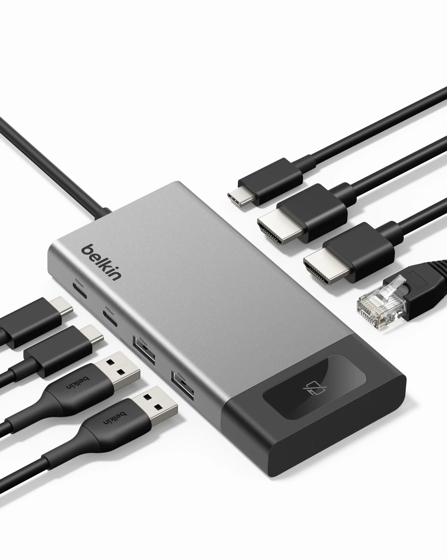 Belkin Station d'accueil USB C, Dock Multiport 8-en-1, 100 W, Affichage Double, pour Mac, Windows Et Chromebook, avec Transfert De Données De 10 Gbit/s, Ethernet, Résolutions Jusqu'à 4K À 60 Hz