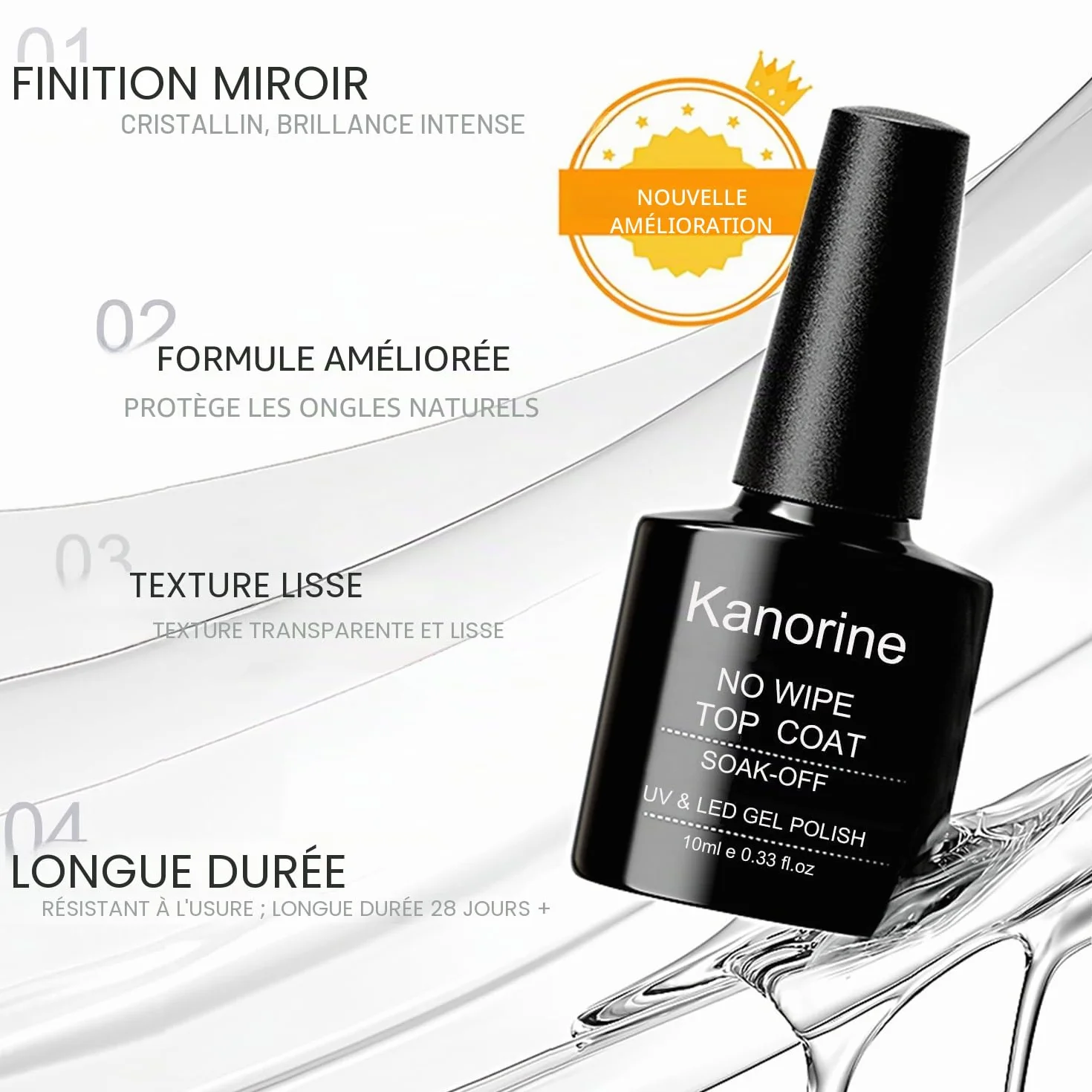 No-Wipe Top Coat Semi Permanent UV/LED Gel Nail Polish 10ml