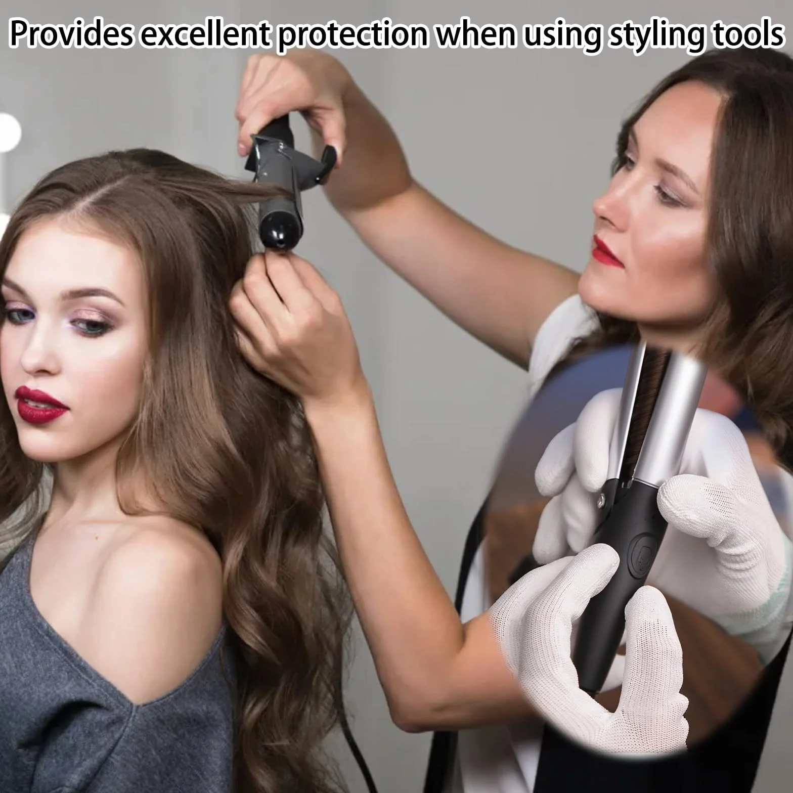 Gants de Coiffure Thermiques avec Doigts en Silicone, Protection Contre la Chaleur, Isolants pour Lisseurs et Bâtons Bouclés