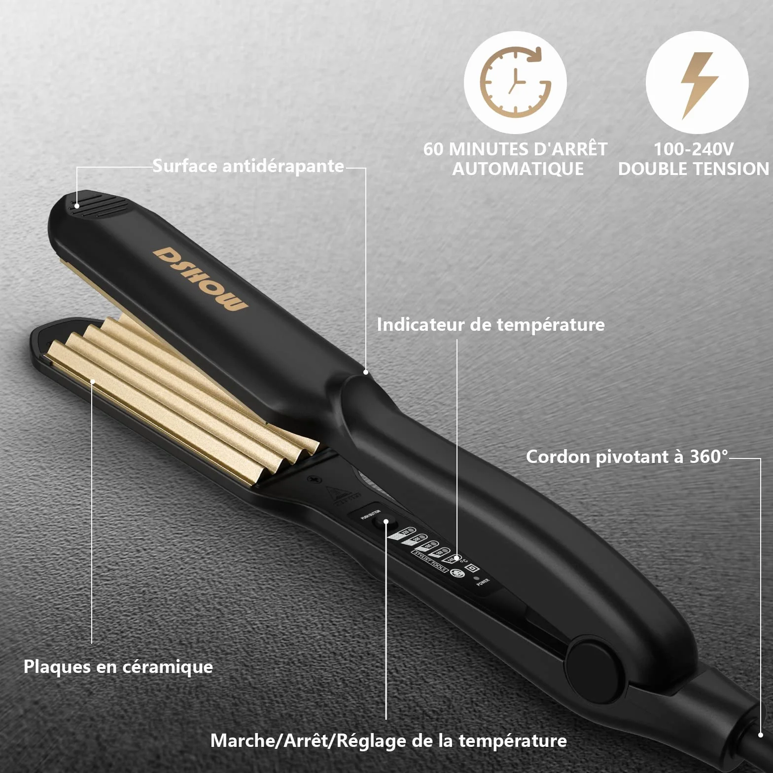 DSHOW Fer à Gaufrer Céramique Lisseur Cheveux, Température Réglable, Arrêt Automatique