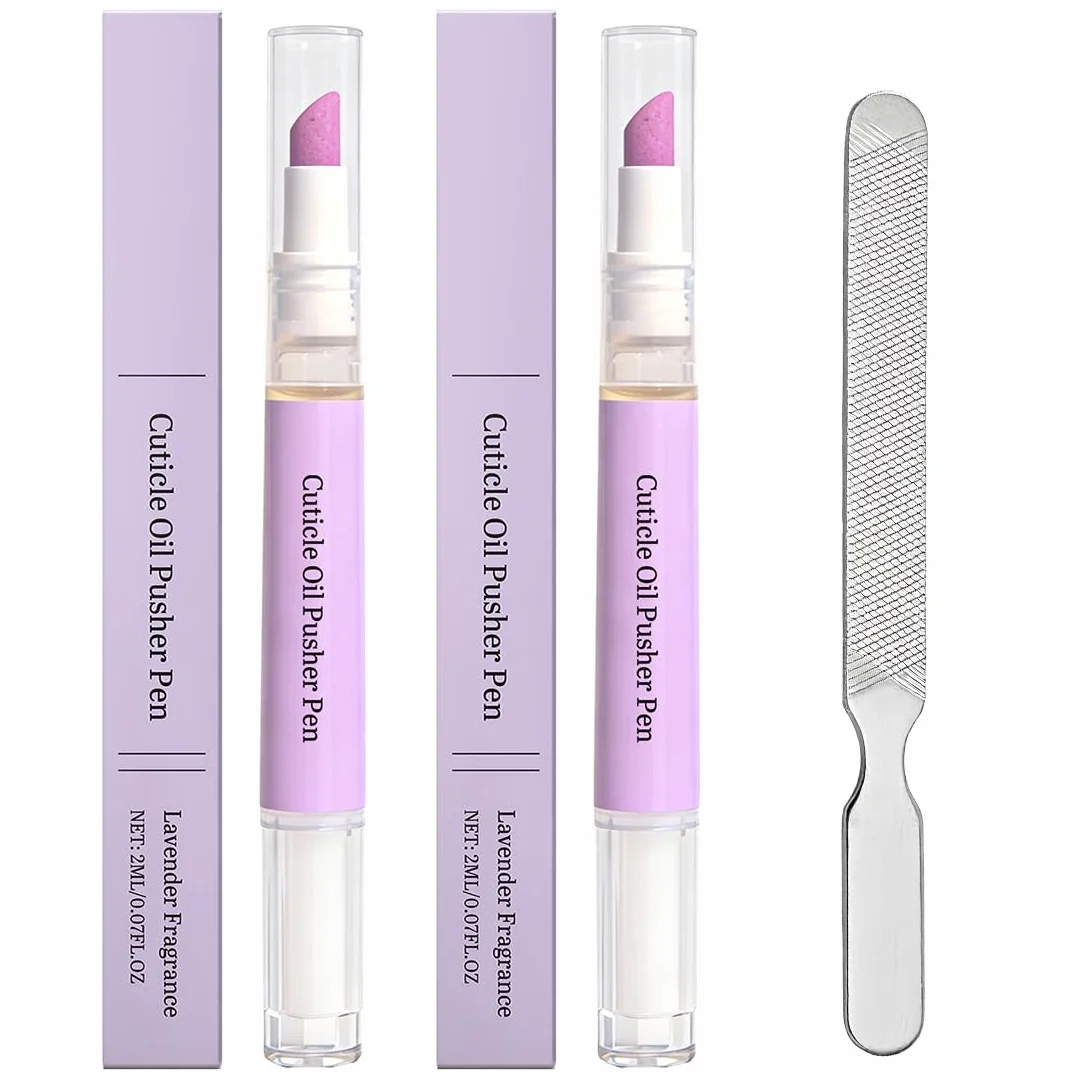 Set de stylos à huile pour cuticules 2 en 1 Pointe en céramique Parfum lavande Soin manucure portable