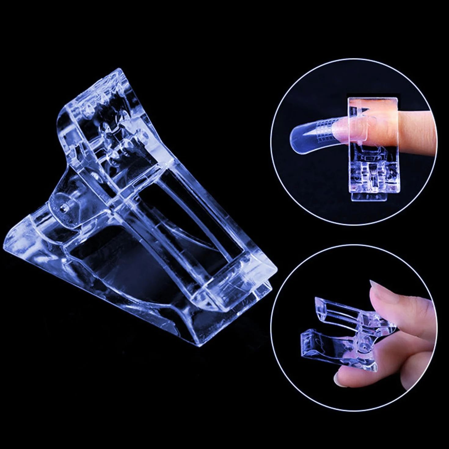 Pinces Ongles Transparentes en Gel, Clip à Ongles Cristal pour Extensions d'Ongles et Manucure (Bleu)