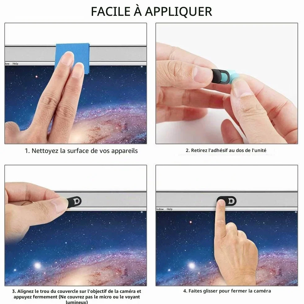 ivoler Pack de 3 Cache Webcam, Webcam Cover Autocollant Coulissant Couverture de Caméra Frontale Ultrafin pour Laptop, PC, Smartphones, Tablettes - Noir