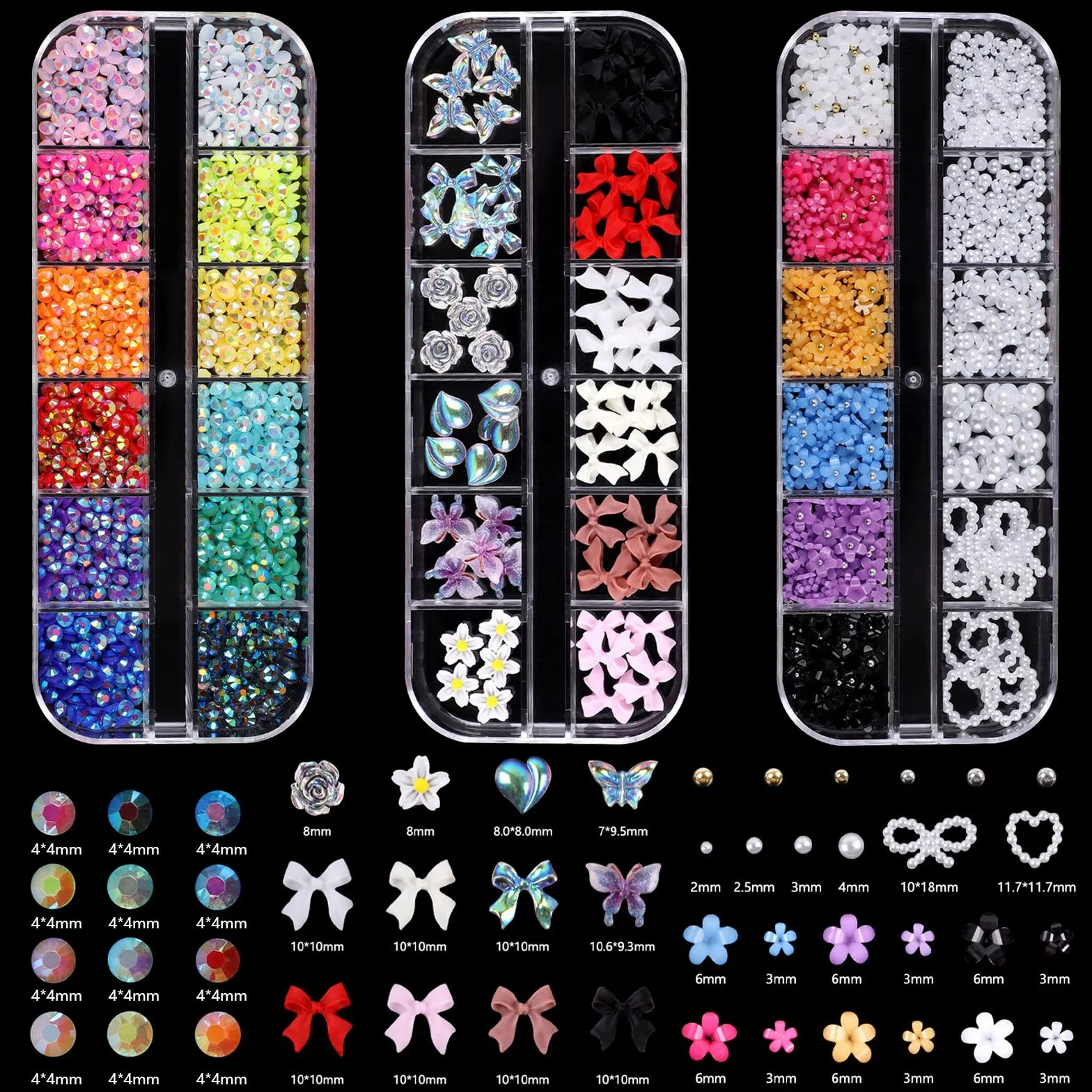 Lot de 7 Boîtes Strass Ongle Nail Art avec Bijoux Ongles, Décorations 3D, Stylo à Cire et Pinces