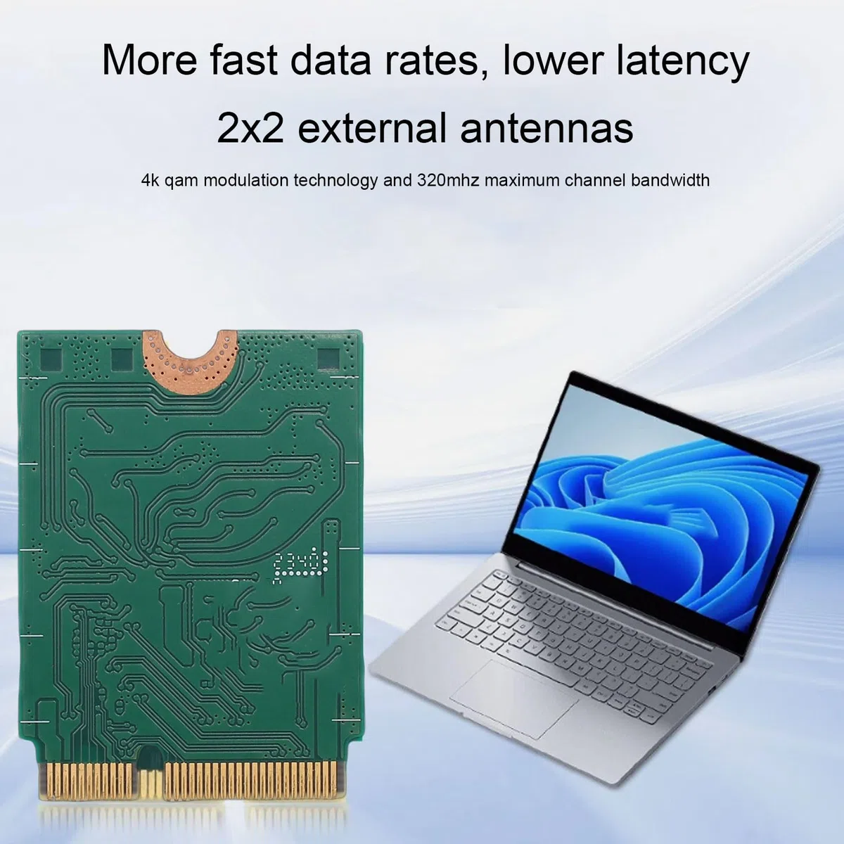 LICAEVEY Carte sans Fil WiFi 7, Réseau Tri-Bande M.2 NGFF avec Technologie MLO et Antennes 2x2, Compatible avec Wins 11, Prise en Charge 2,4/5/6 GHz pour Une Couverture Plus Large