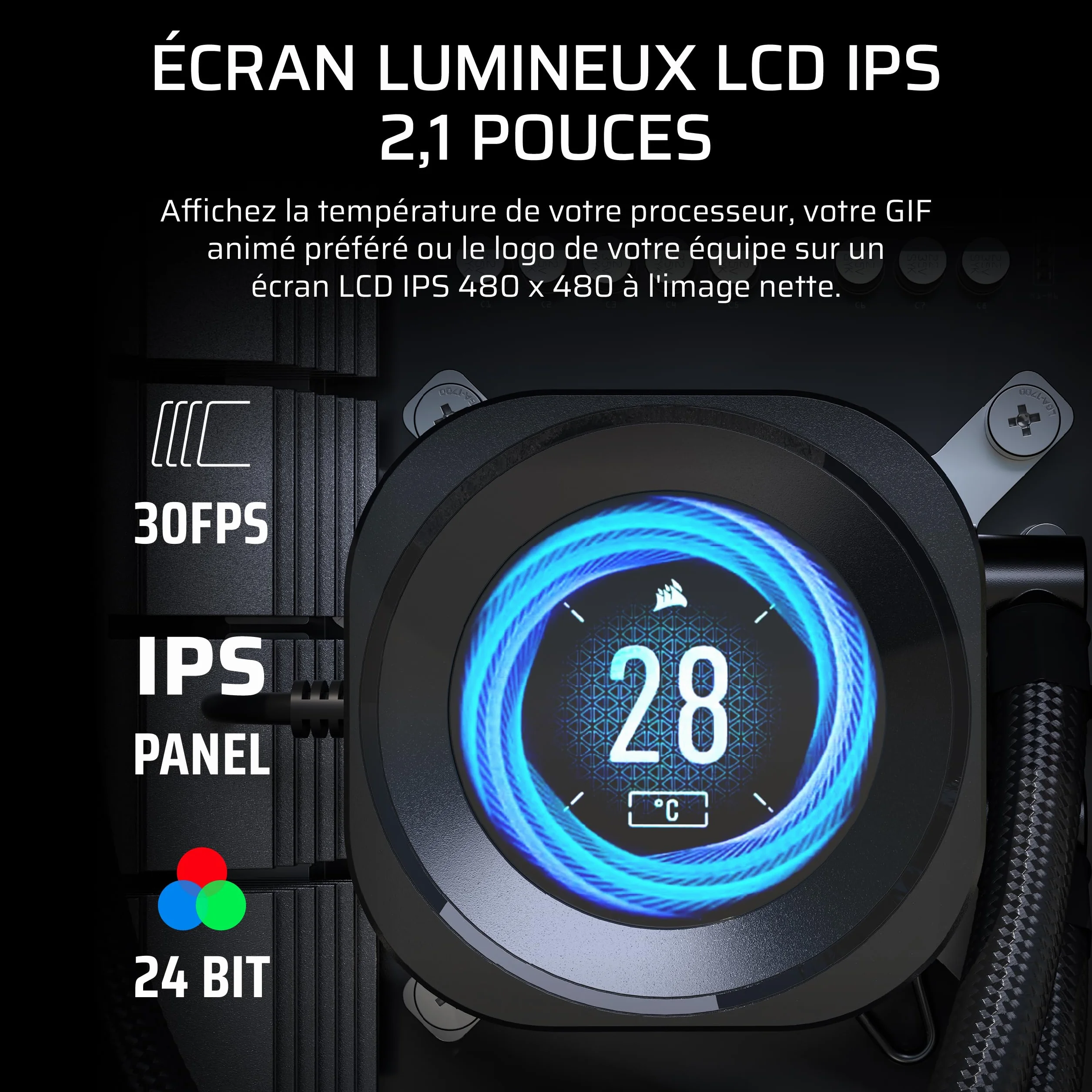 CORSAIR NAUTILUS 360 RS LCD AIO CPU Cooler Noir – Ecran LCD IPS 5.3cm, Radiateur 360mm, Intel LGA 1851/1700, AMD AM5/AM4