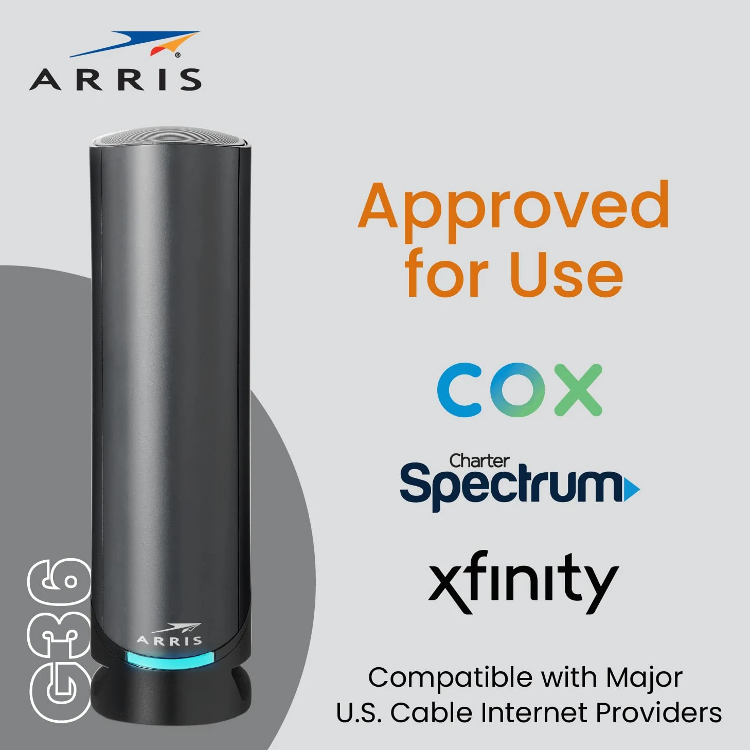 ARRIS (G36) - Cable Modem Router Combo - Fast DOCSIS 3.1 Multi-Gigabit WiFi 6 (AX3000), Approved for Comcast Xfinity, Cox, Spectrum & More, 1.2 Gbps Max Speeds, 2x2 OFDM Channels