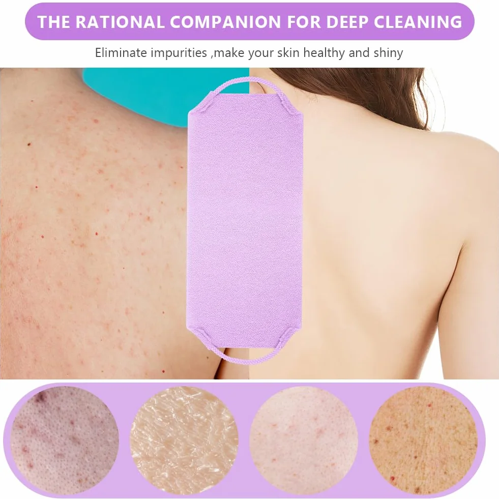 LOPHE Gant de Toilette Exfoliant Double Face avec Poignées Brosse Corps Extensible Nylon Séchage Rapide Violet