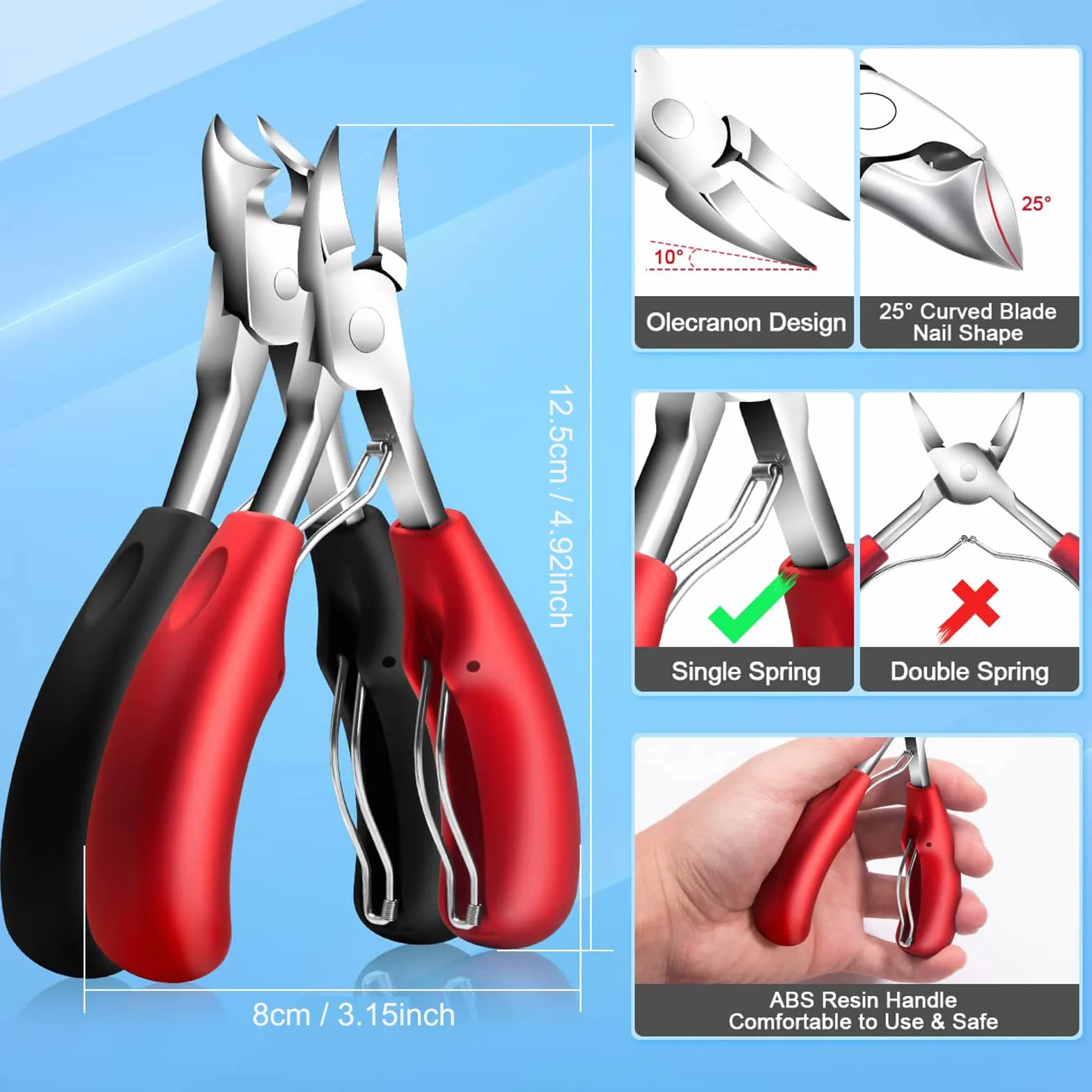 Pinces à Ongles Professionnel Acier Inoxydable Coupe Ongle de Podiatre pour Ongles Epais et Incarnés (noir + rouge)