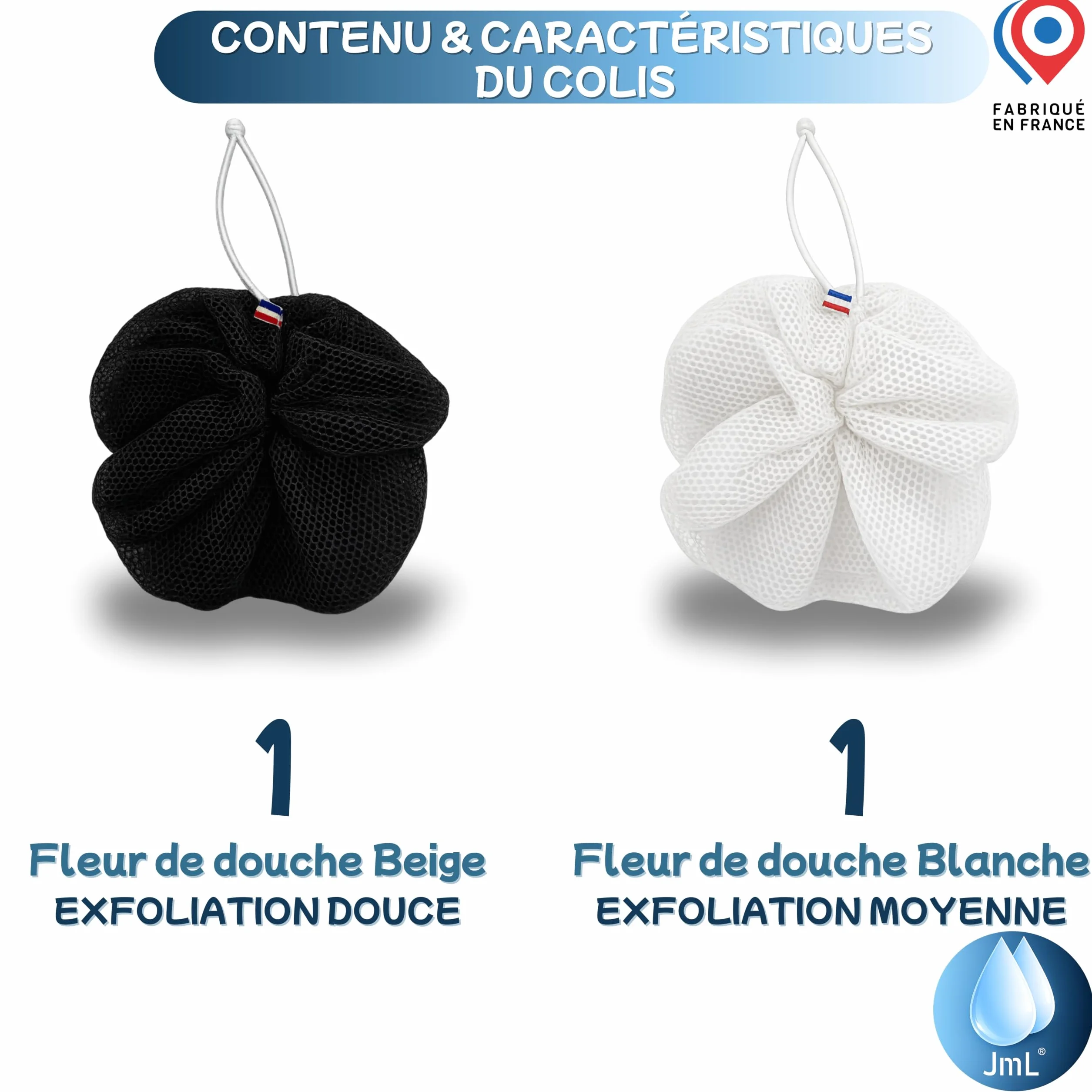 JaMoonLBV JmL® Lot 2 Fleurs de Douche Lavables Made in France
