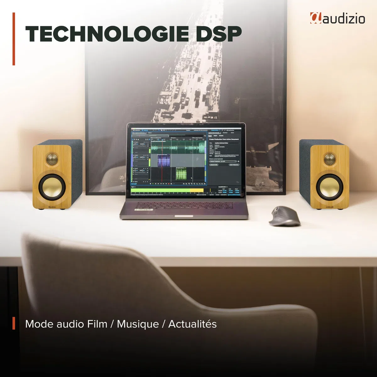 Audizio KS16 Enceintes PC Actives Bluetooth USB-C 100W Bambou