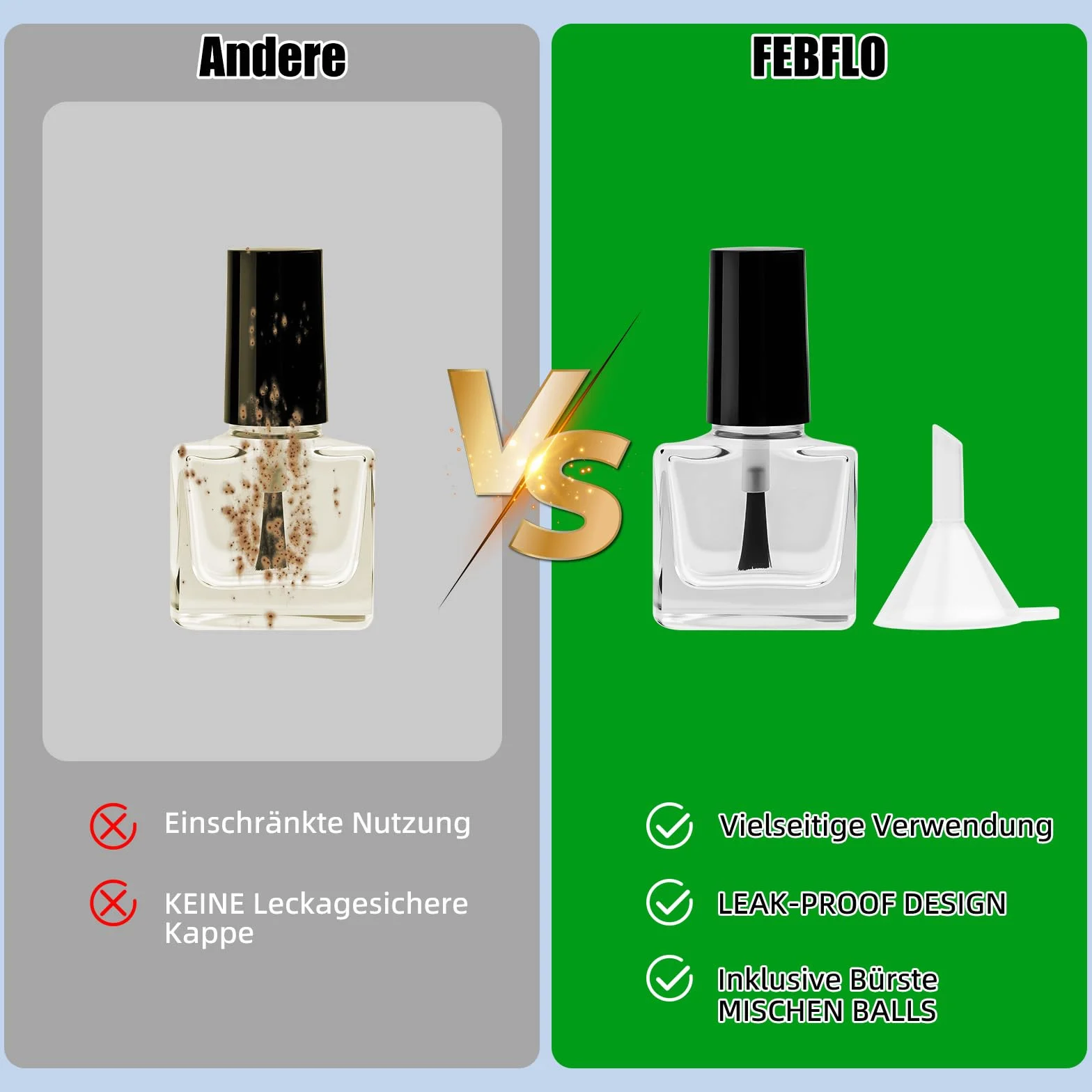 Flacons vides vernis à ongles 5 ml verre avec pinceau et entonnoir